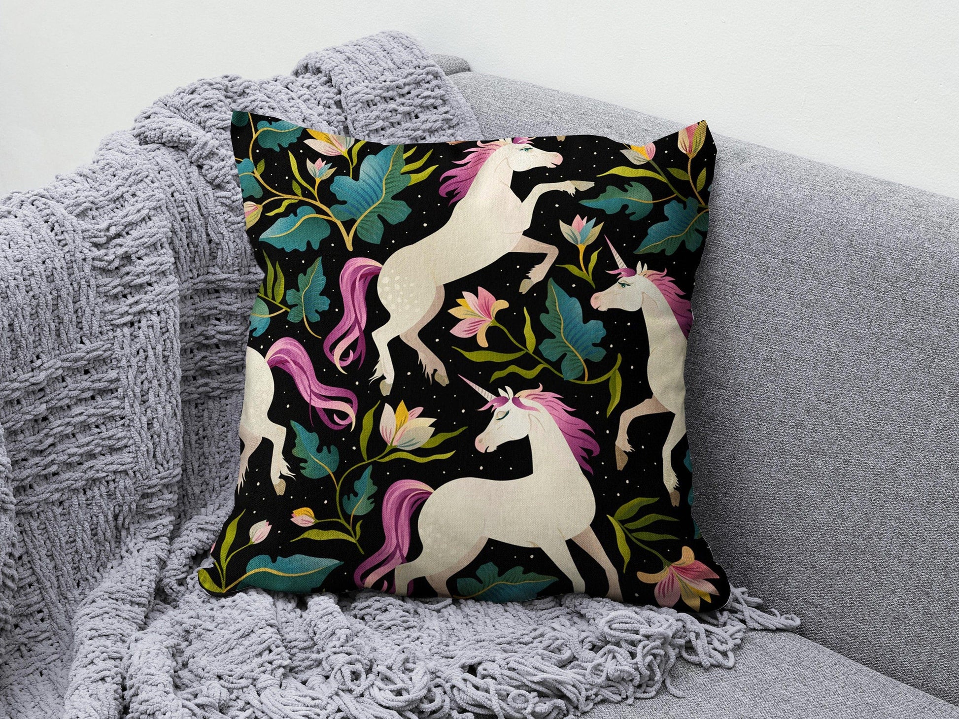 Onay Cushion Covers 4 / 12 x 12 inch (30 x 30 cm) Double Side Decorative Unicorn Cushion Cover Kids Room Pillow Cover