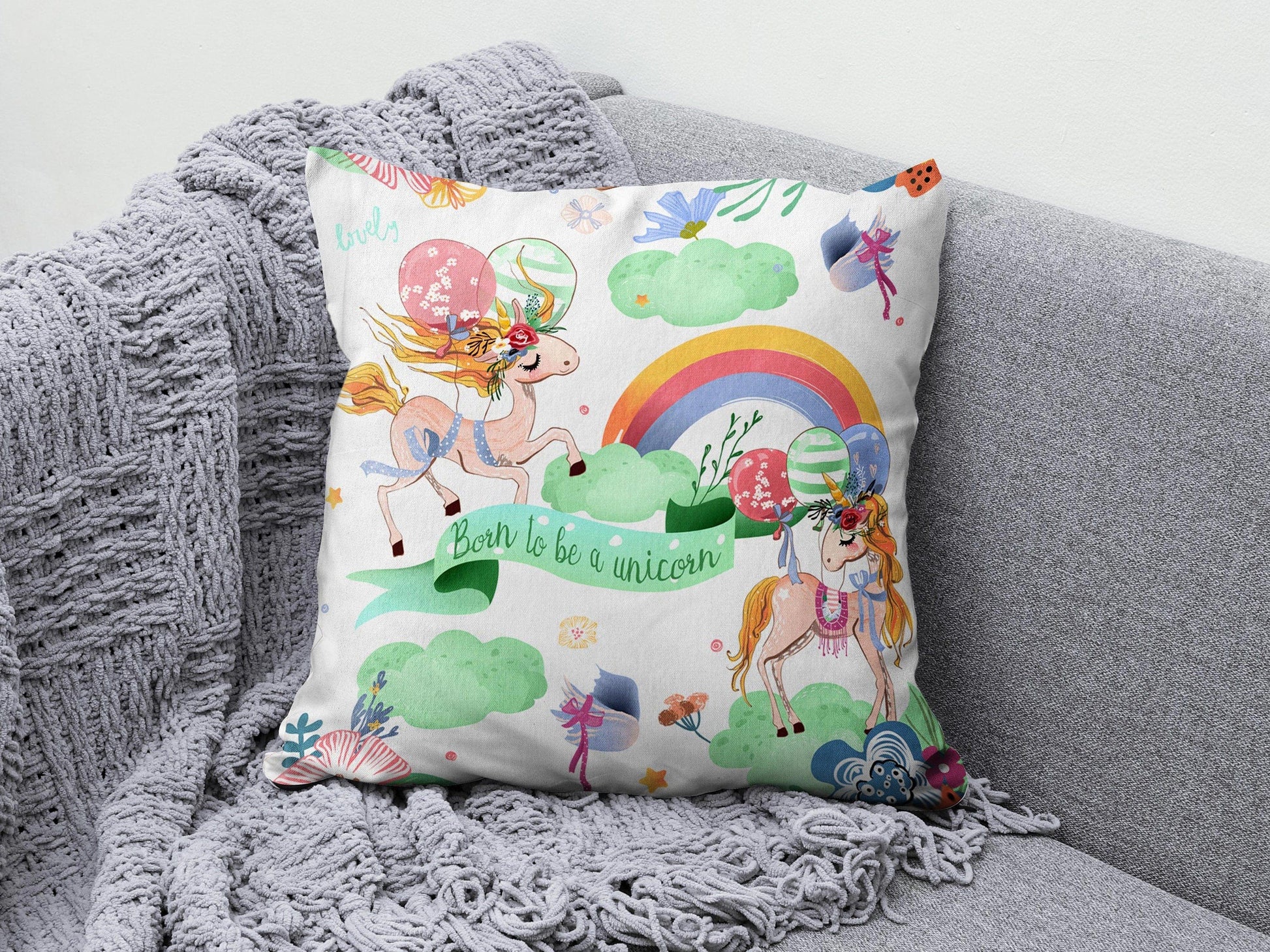Onay Cushion Covers 3 / 12 x 12 inch (30 x 30 cm) Double Side Decorative Unicorn Cushion Cover Kids Room Pillow Cover