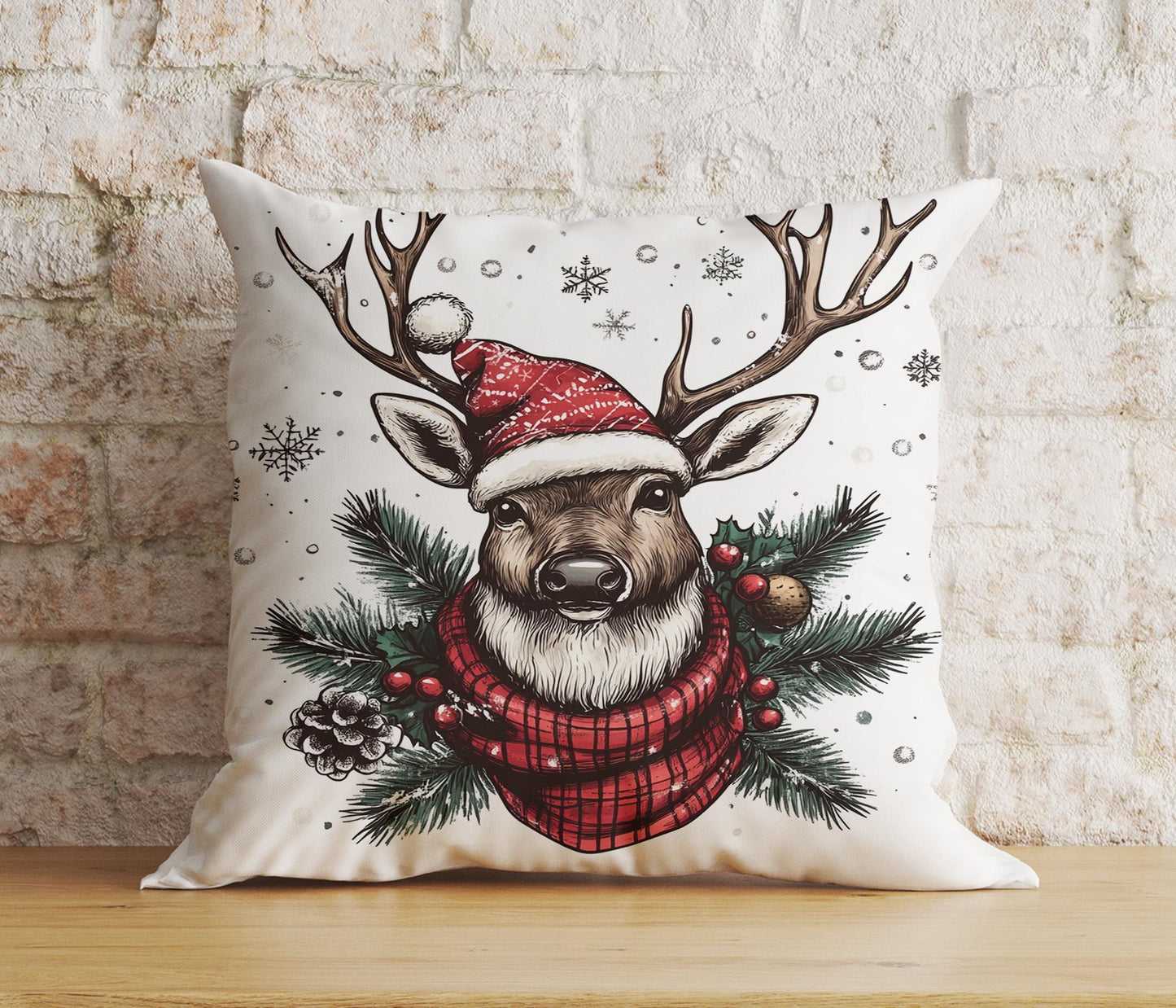 Onay 4 / 12 x 12 inch (30 x 30 cm) Double Side Deer Portrait Christmas Animal Design Cushion Cover