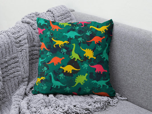 Onay 1 / 12 x 12 inch (30 x 30 cm) Dinosaur Green & White Kids Room Decor Cushion Cover