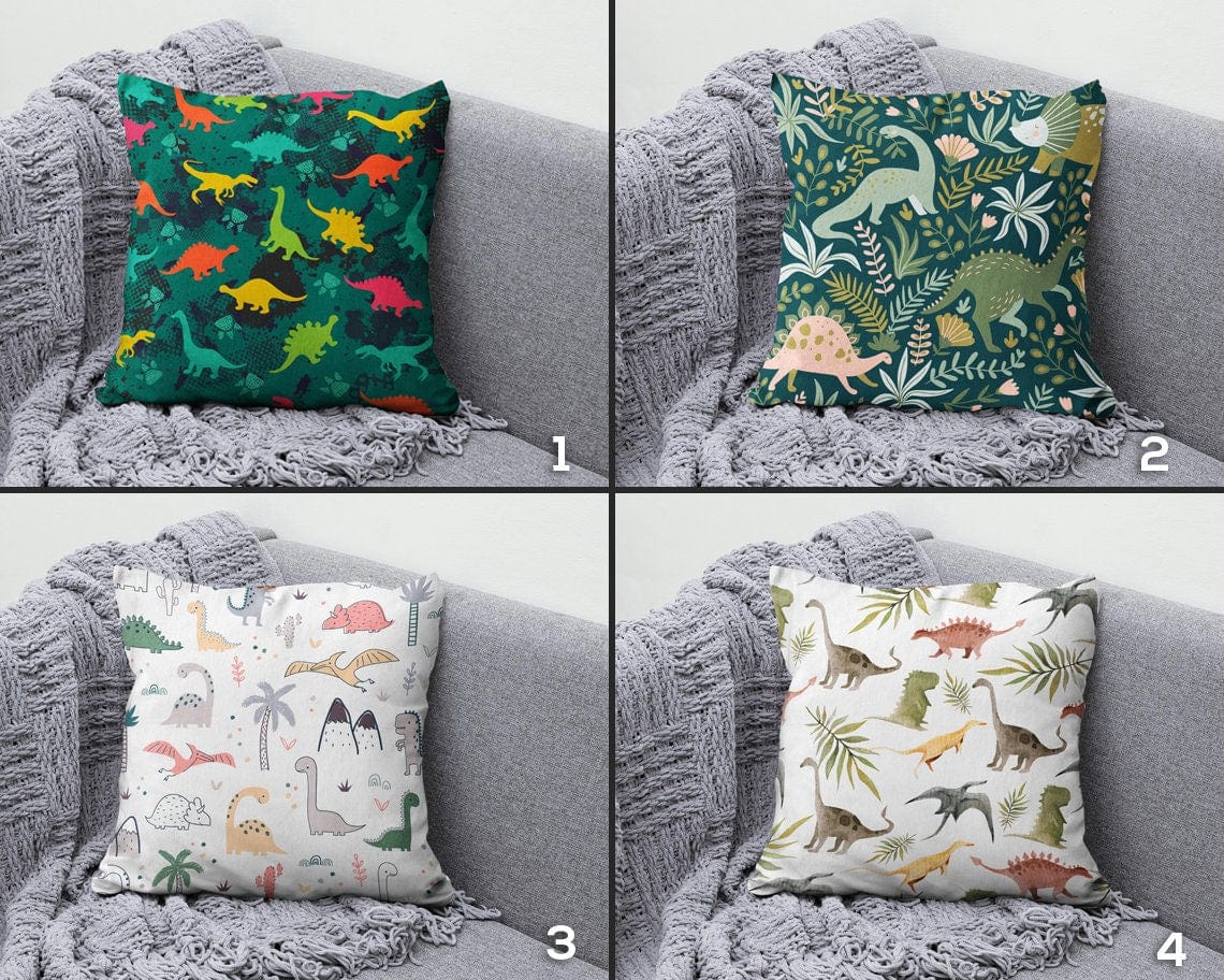 Onay Dinosaur Green & White Kids Room Decor Cushion Cover