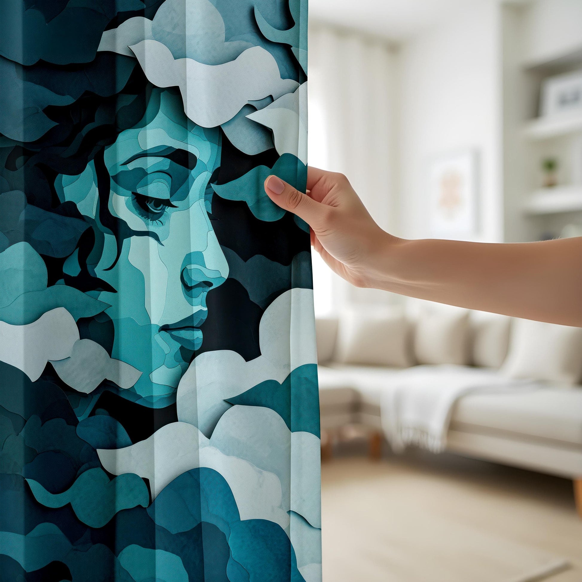 Onay Dreamy Face Living Room Curtains, Abstract Cloud Window Curtains