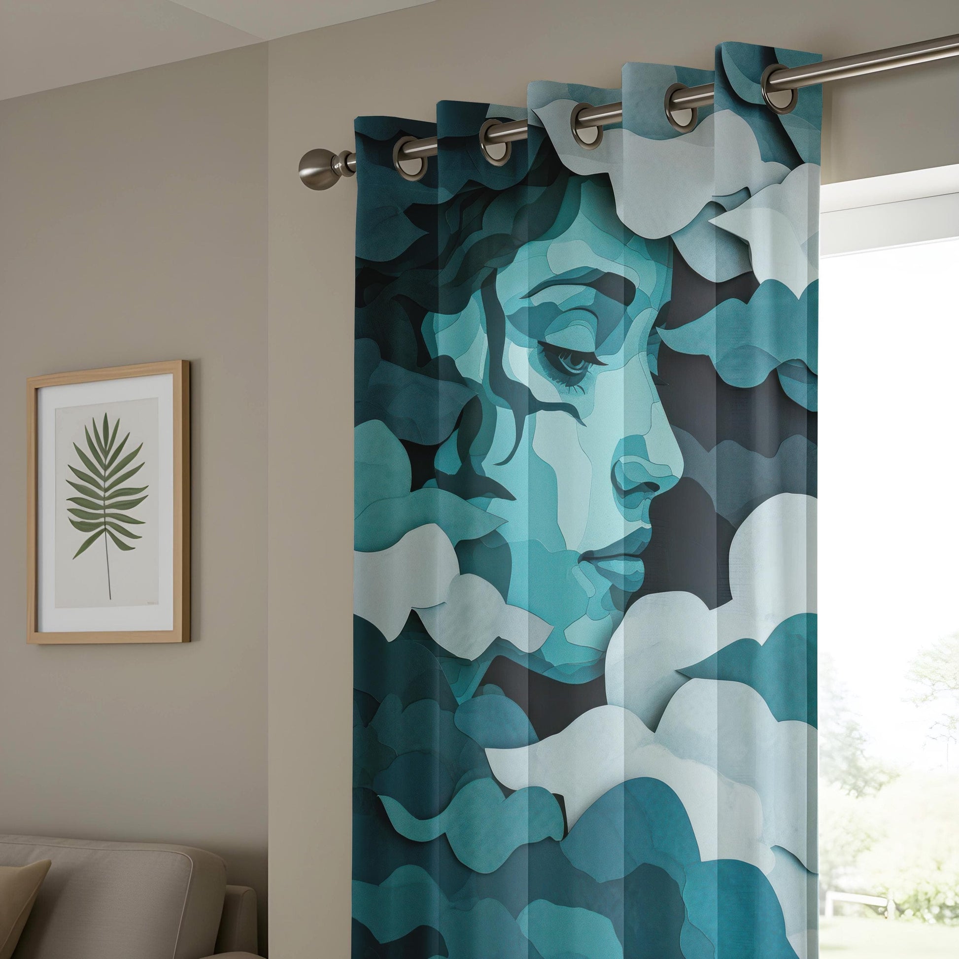 Onay Dreamy Face Living Room Curtains, Abstract Cloud Window Curtains