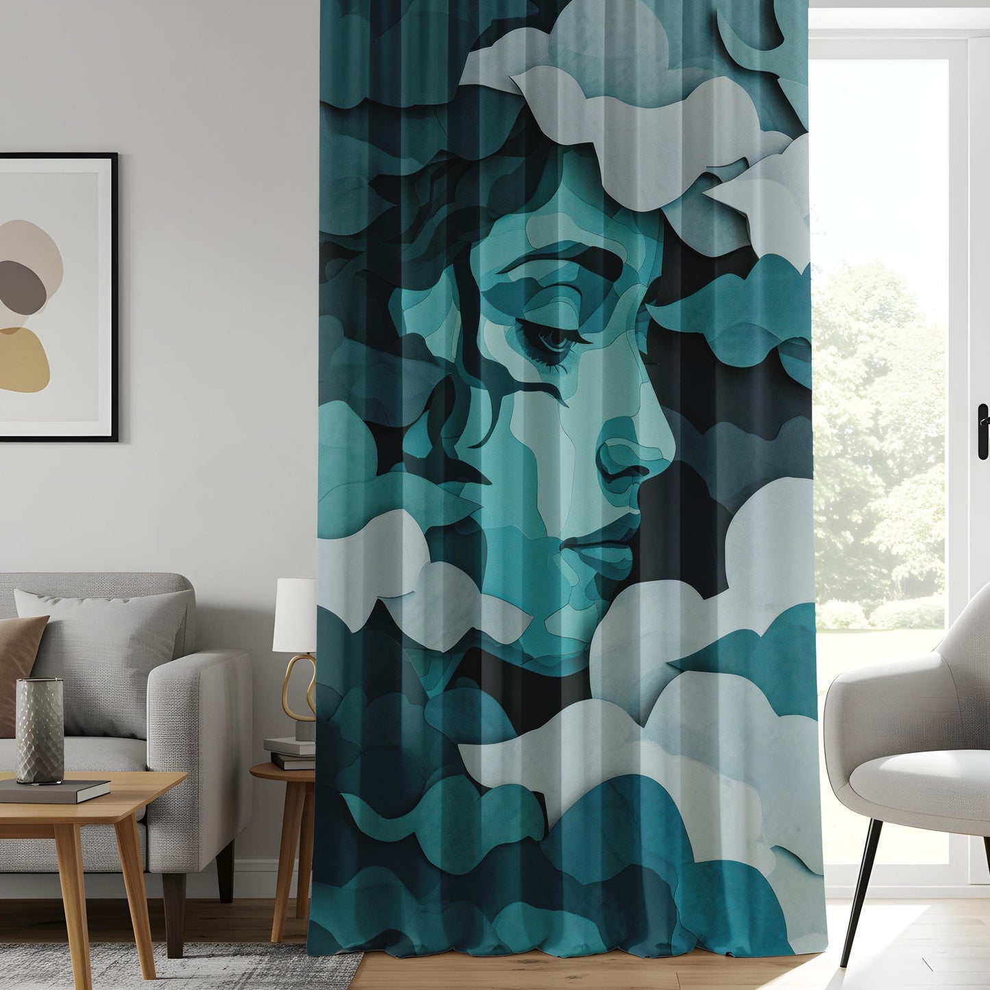 Onay Dreamy Face Living Room Curtains, Abstract Cloud Window Curtains