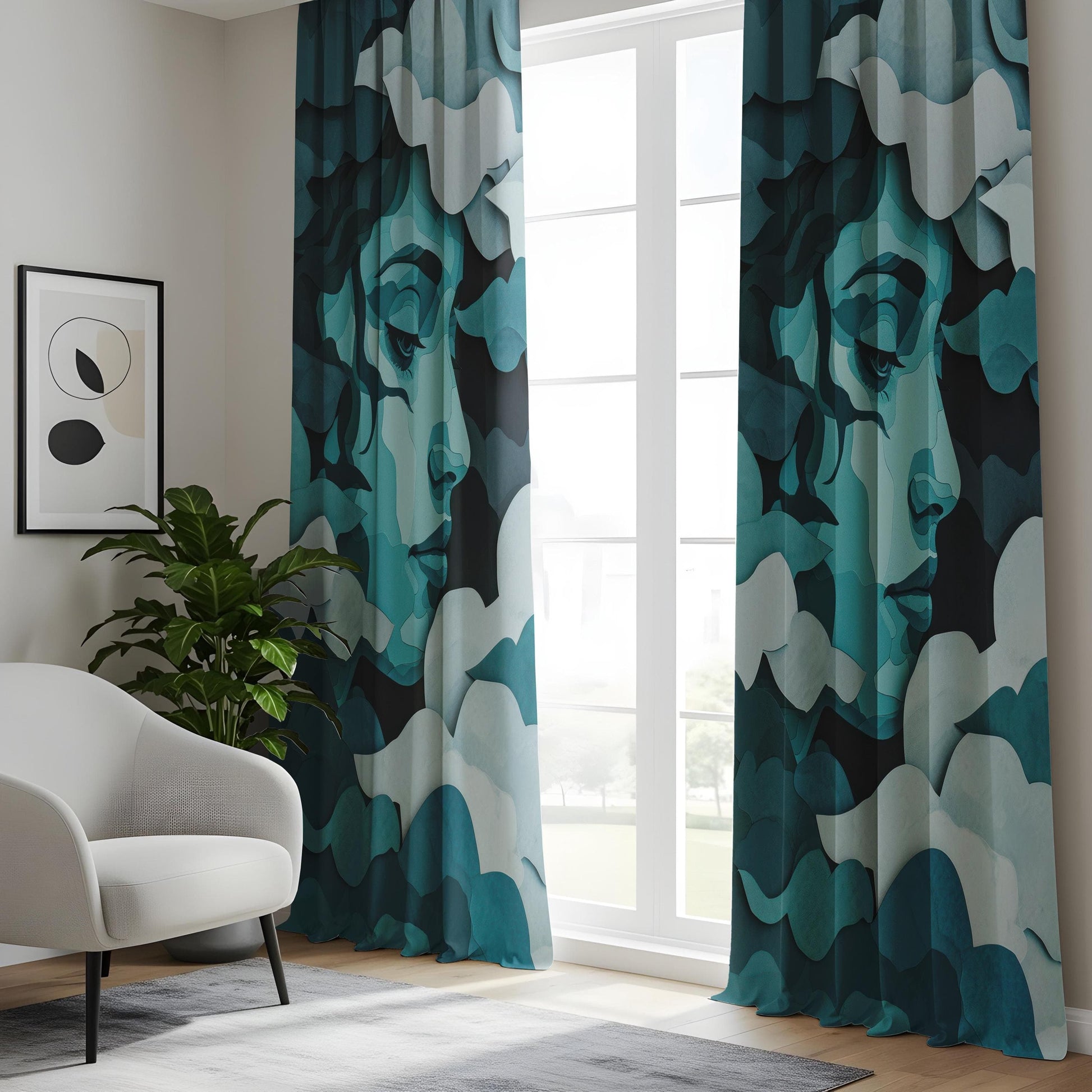 Onay Dreamy Face Living Room Curtains, Abstract Cloud Window Curtains