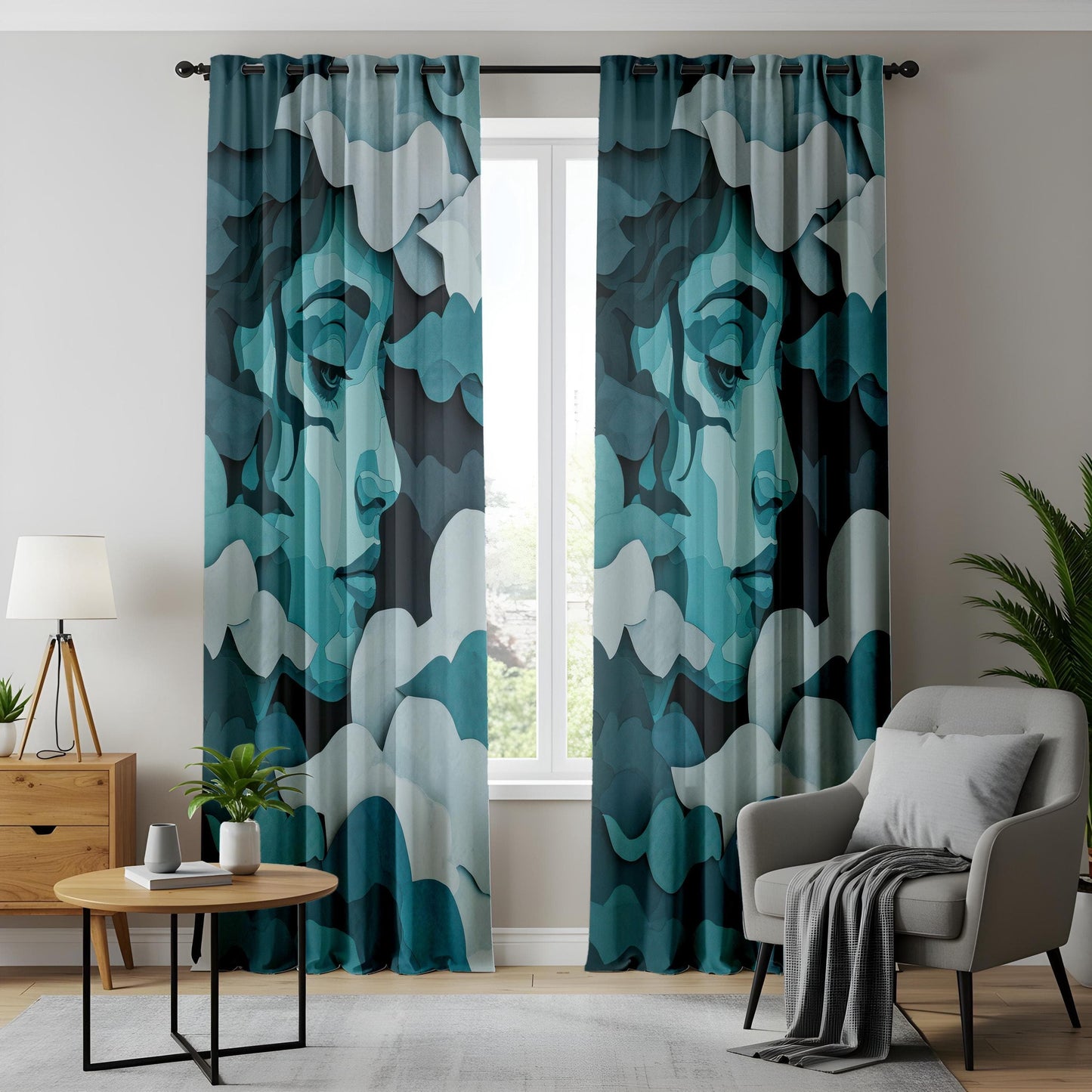 Onay Dreamy Face Living Room Curtains, Abstract Cloud Window Curtains