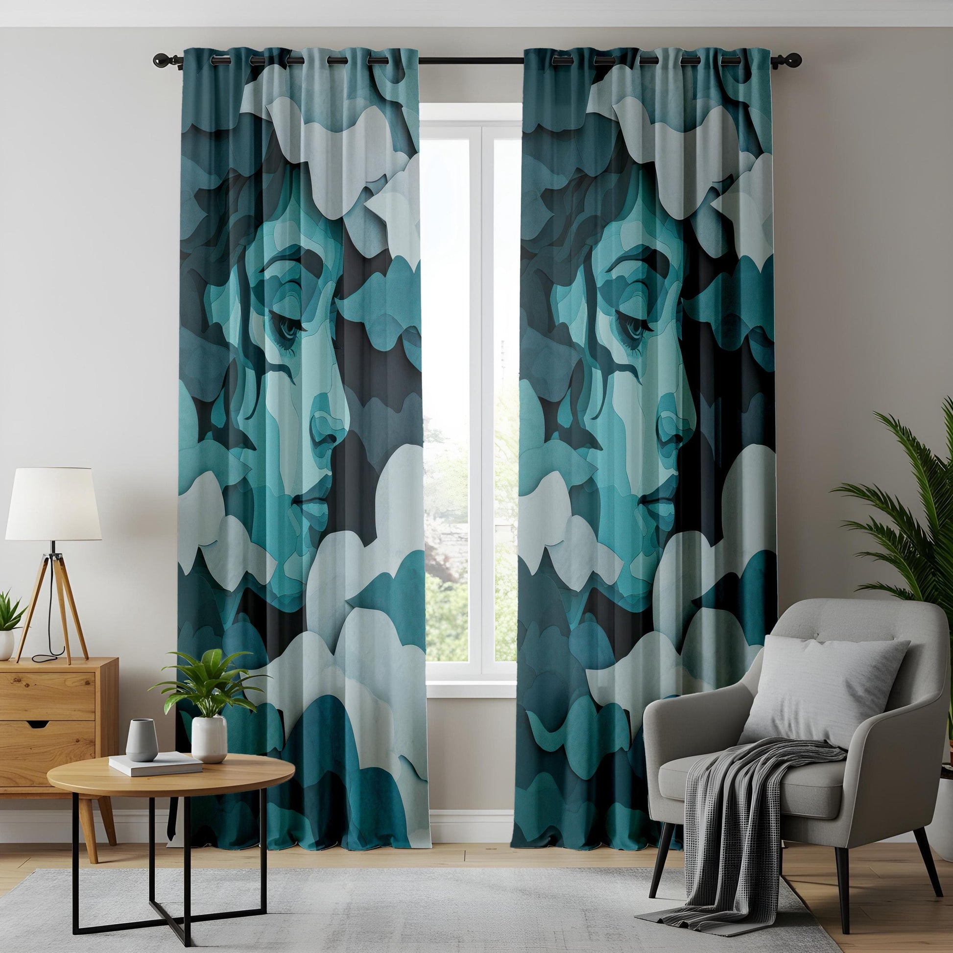 Onay Dreamy Face Living Room Curtains, Abstract Cloud Window Curtains