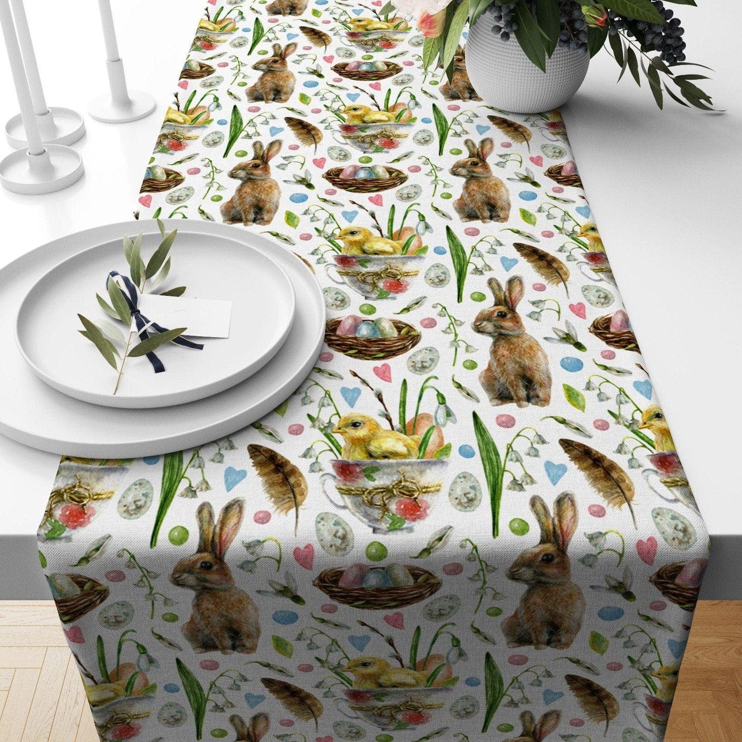 Onay 4 / 12 x 46 inch (30 x 120 cm) Easter Bunney Cute Rabbit Easter Table Runner