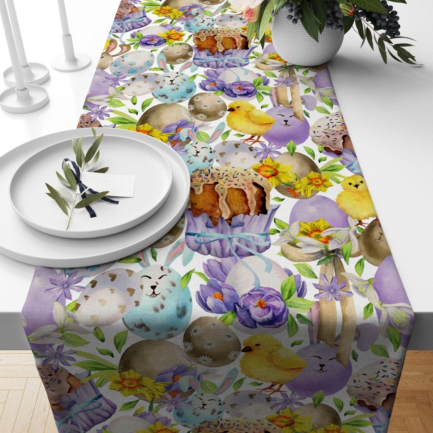 Onay 3 / 12 x 46 inch (30 x 120 cm) Easter Bunney Cute Rabbit Easter Table Runner