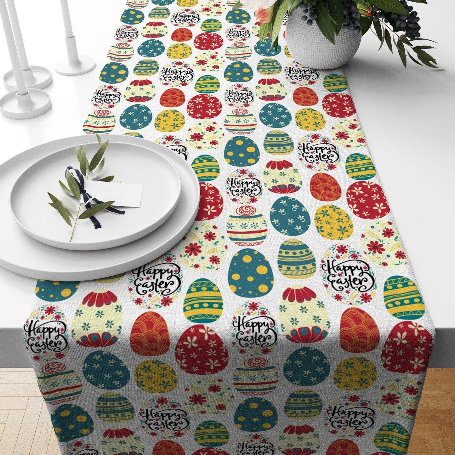 Onay 2 / 12 x 46 inch (30 x 120 cm) Easter Bunney Cute Rabbit Easter Table Runner