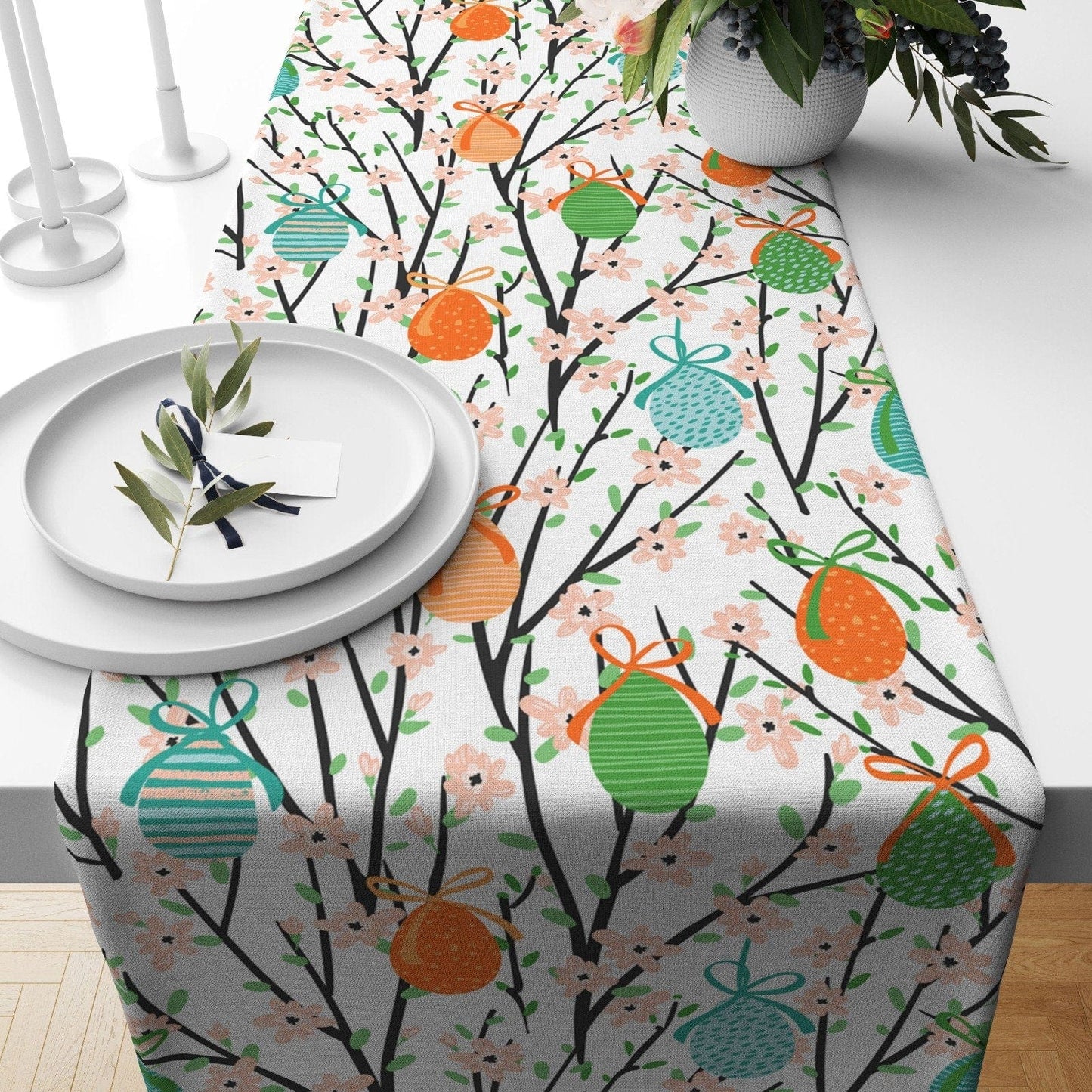 Onay 1 / 12 x 46 inch (30 x 120 cm) Easter Bunney Cute Rabbit Easter Table Runner