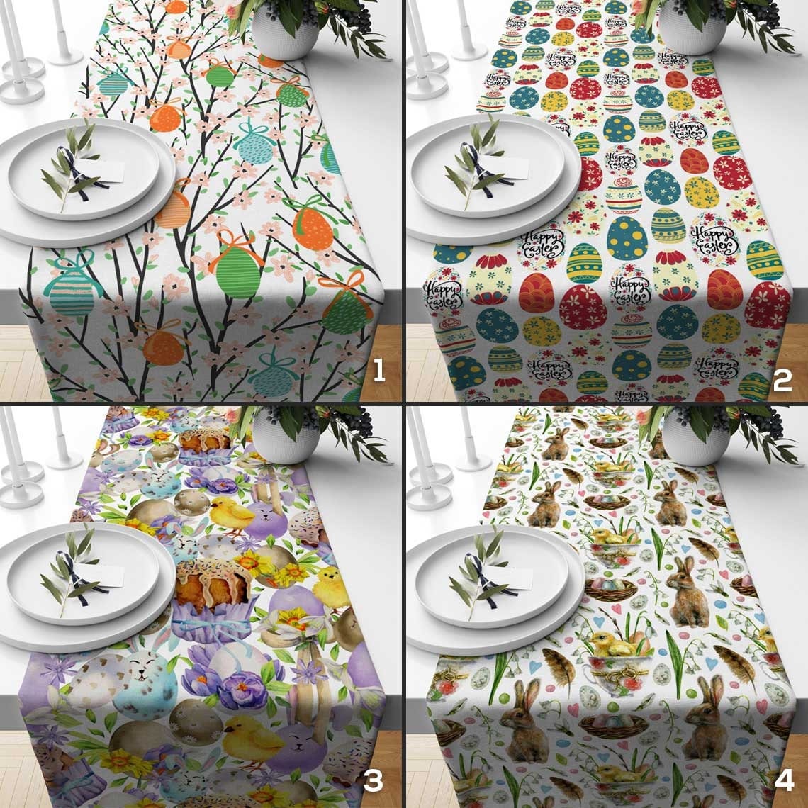 Onay Easter Bunney Cute Rabbit Easter Table Runner