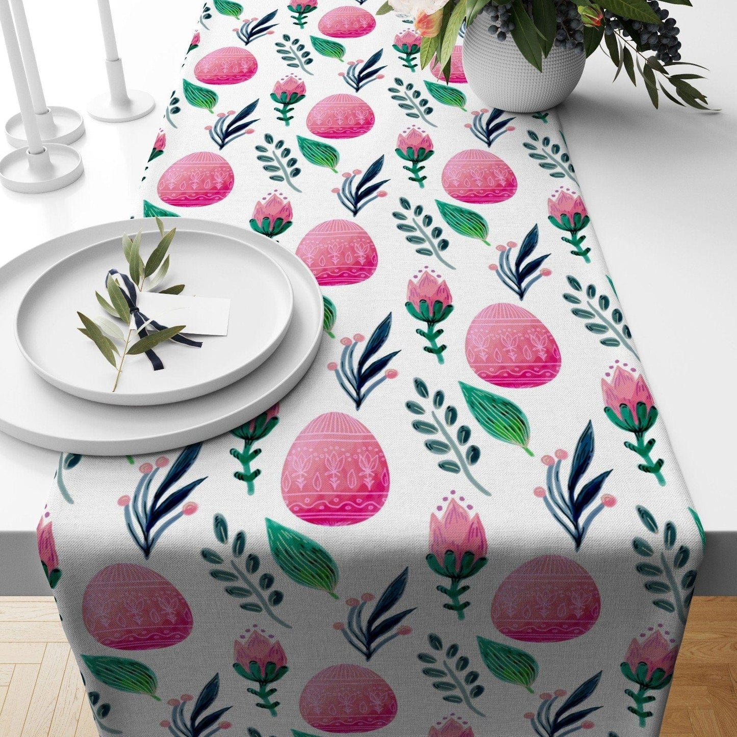 Onay 3 / 12 x 46 inch (30 x 120 cm) Easter Bunney Easter Decoration Orange Pink Table Runner
