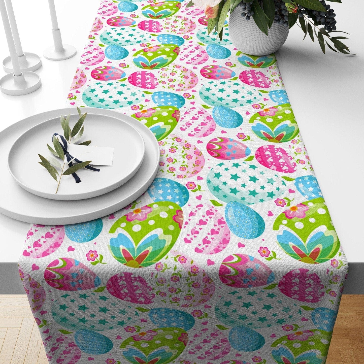 Onay 2 / 12 x 46 inch (30 x 120 cm) Easter Bunney Easter Decoration Orange Pink Table Runner