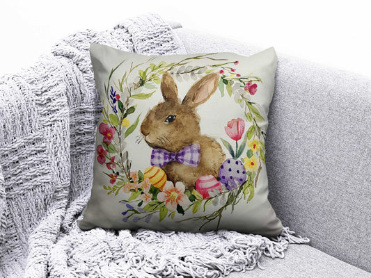 Onay 1 / 12 x 12 inch (30 x 30 cm) Easter Bunny and Easter Basket With Eggs Cushion Cover
