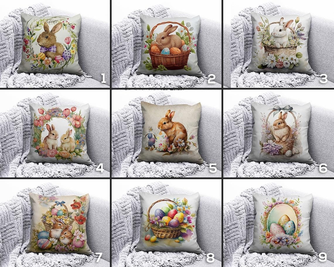 Onay Easter Bunny and Easter Basket With Eggs Cushion Cover