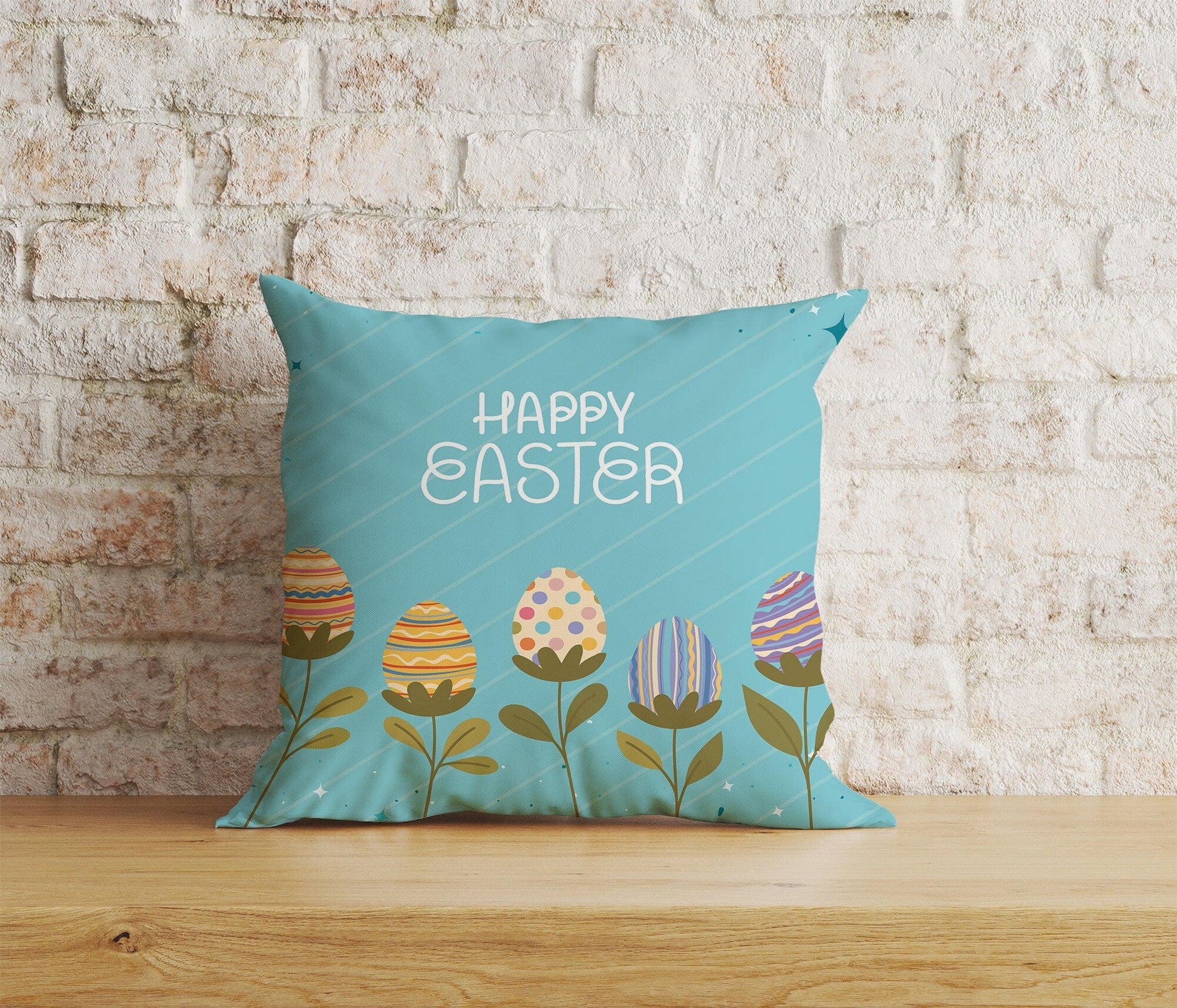 Onay Home Textile 9 / 12 x 12 inch (30 x 30 cm) Double Side Easter Cushion Covers Blue Easter Pattern Pillow Covers