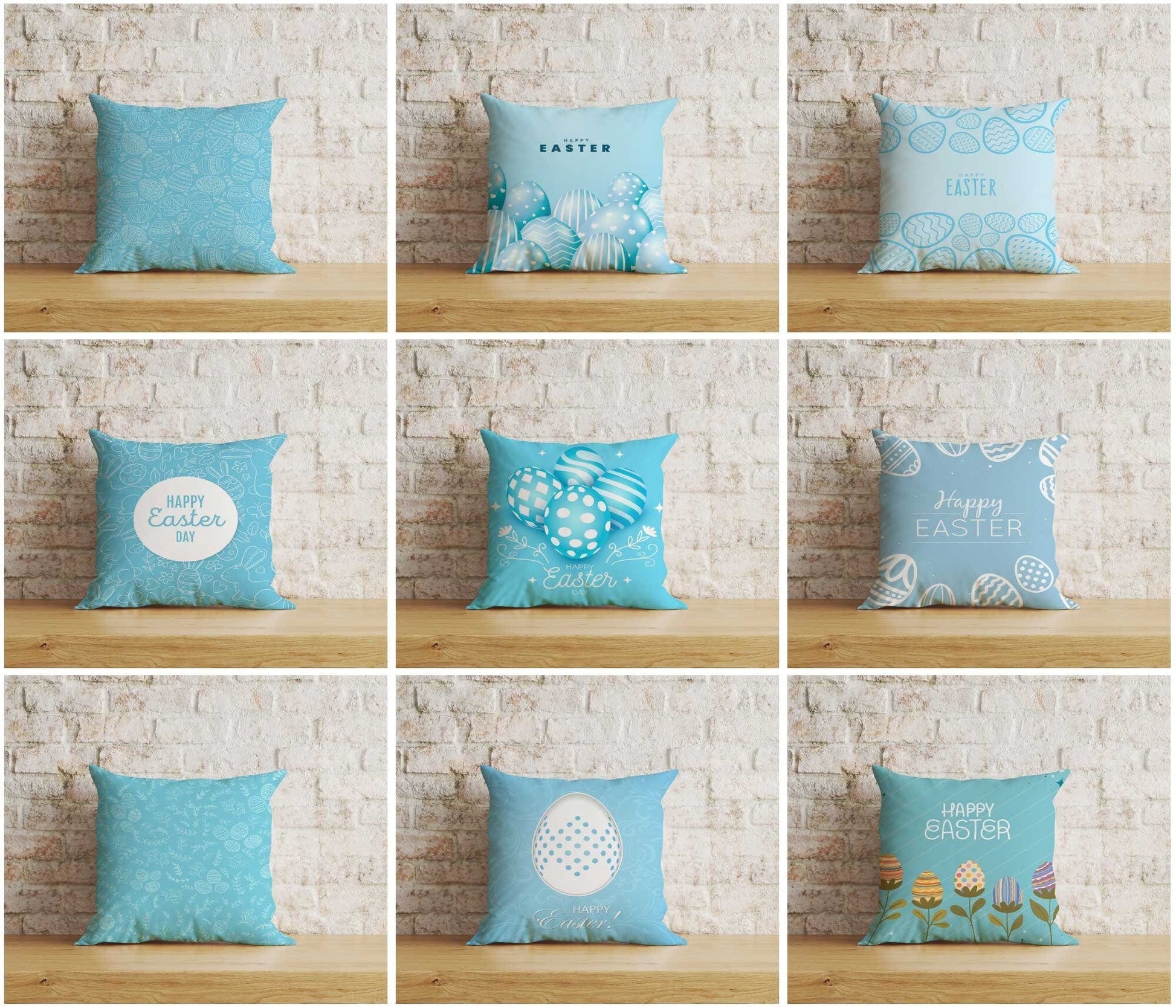 Onay Home Textile Easter Cushion Covers Blue Easter Pattern Pillow Covers