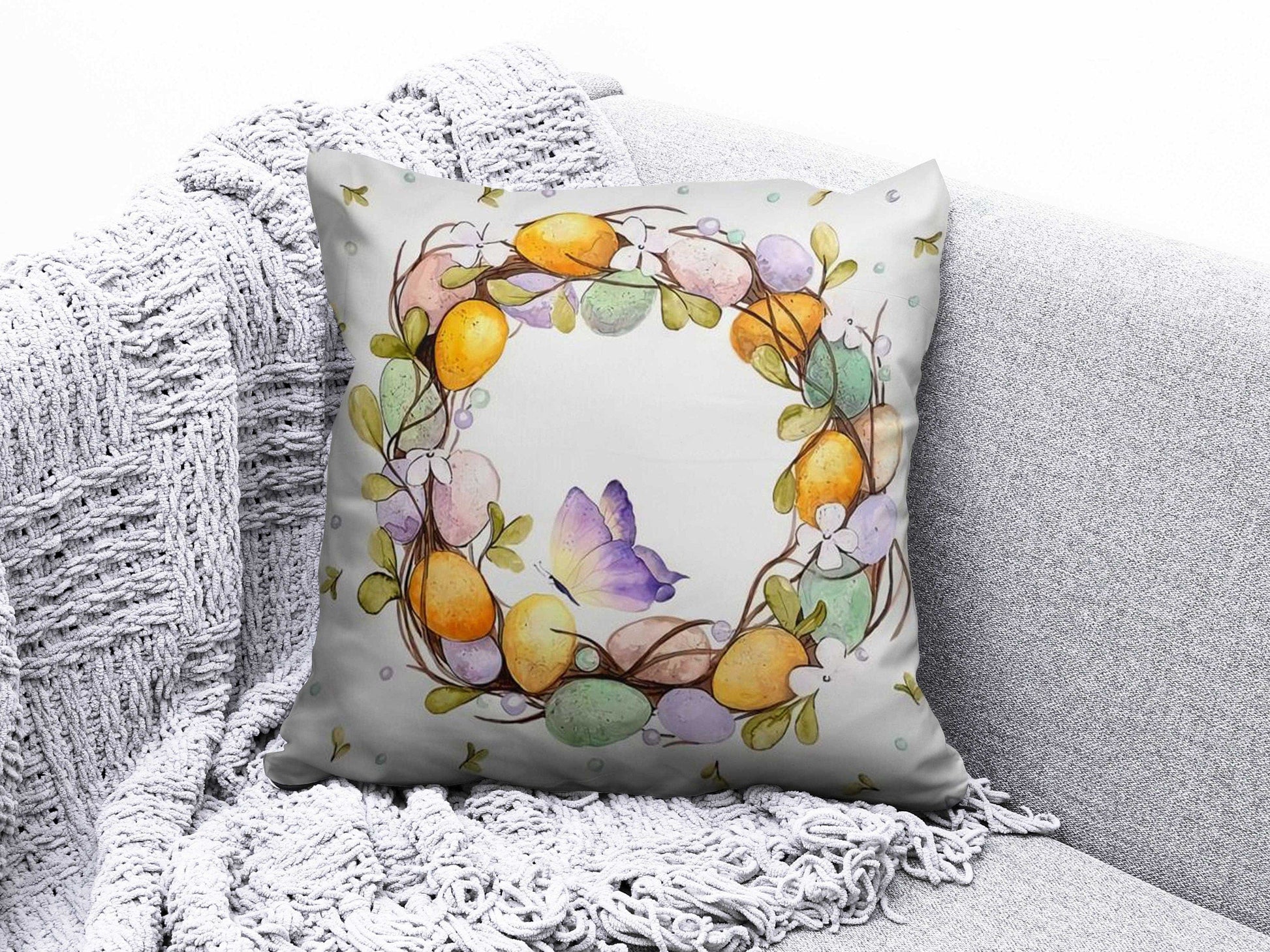 Onay 9 / 12 x 12 inch (30 x 30 cm) Easter Eggs Flowers Happy Easter Spring Cushion Cover