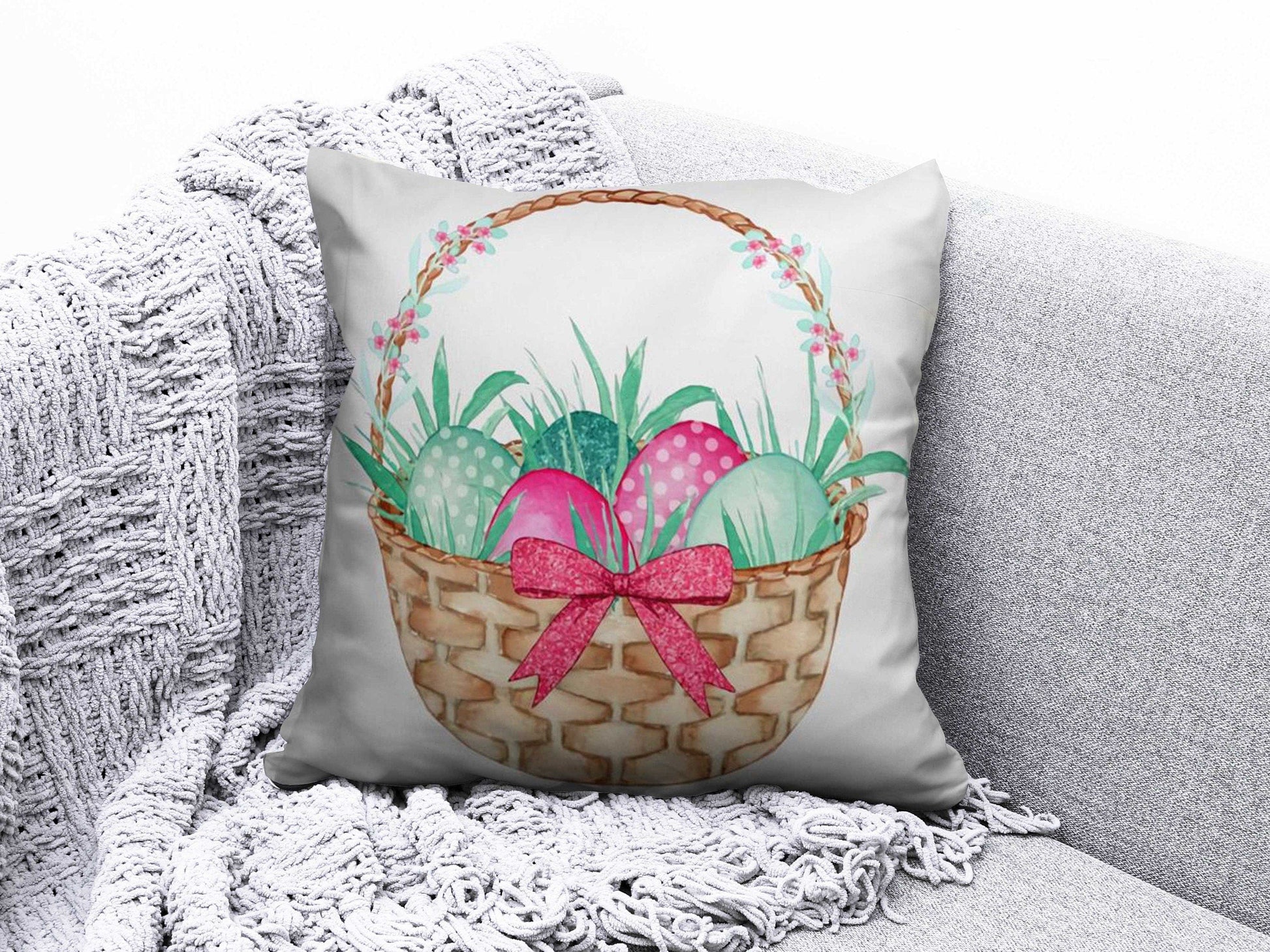 Onay 8 / 12 x 12 inch (30 x 30 cm) Easter Eggs Flowers Happy Easter Spring Cushion Cover