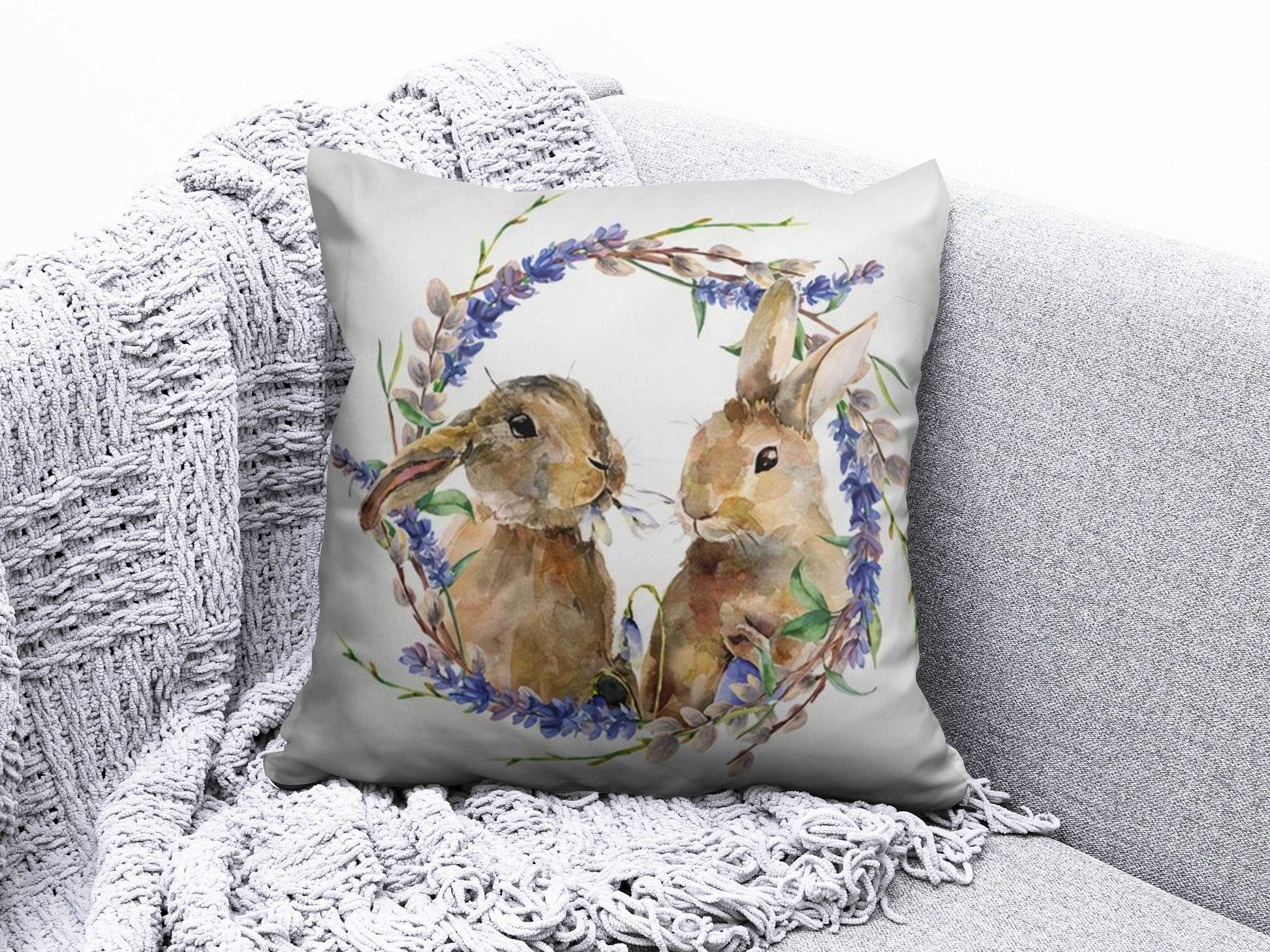 Onay 7 / 12 x 12 inch (30 x 30 cm) Easter Eggs Flowers Happy Easter Spring Cushion Cover