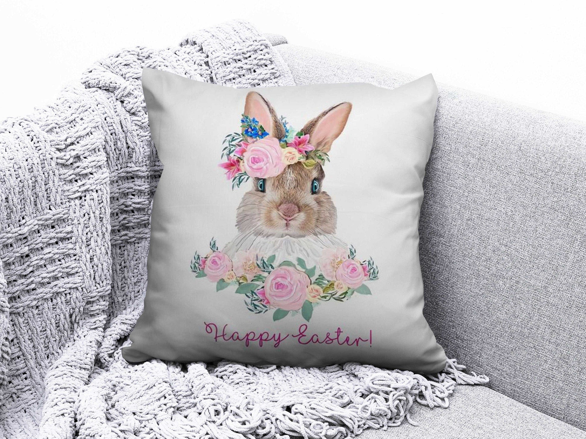 Onay 6 / 12 x 12 inch (30 x 30 cm) Easter Eggs Flowers Happy Easter Spring Cushion Cover