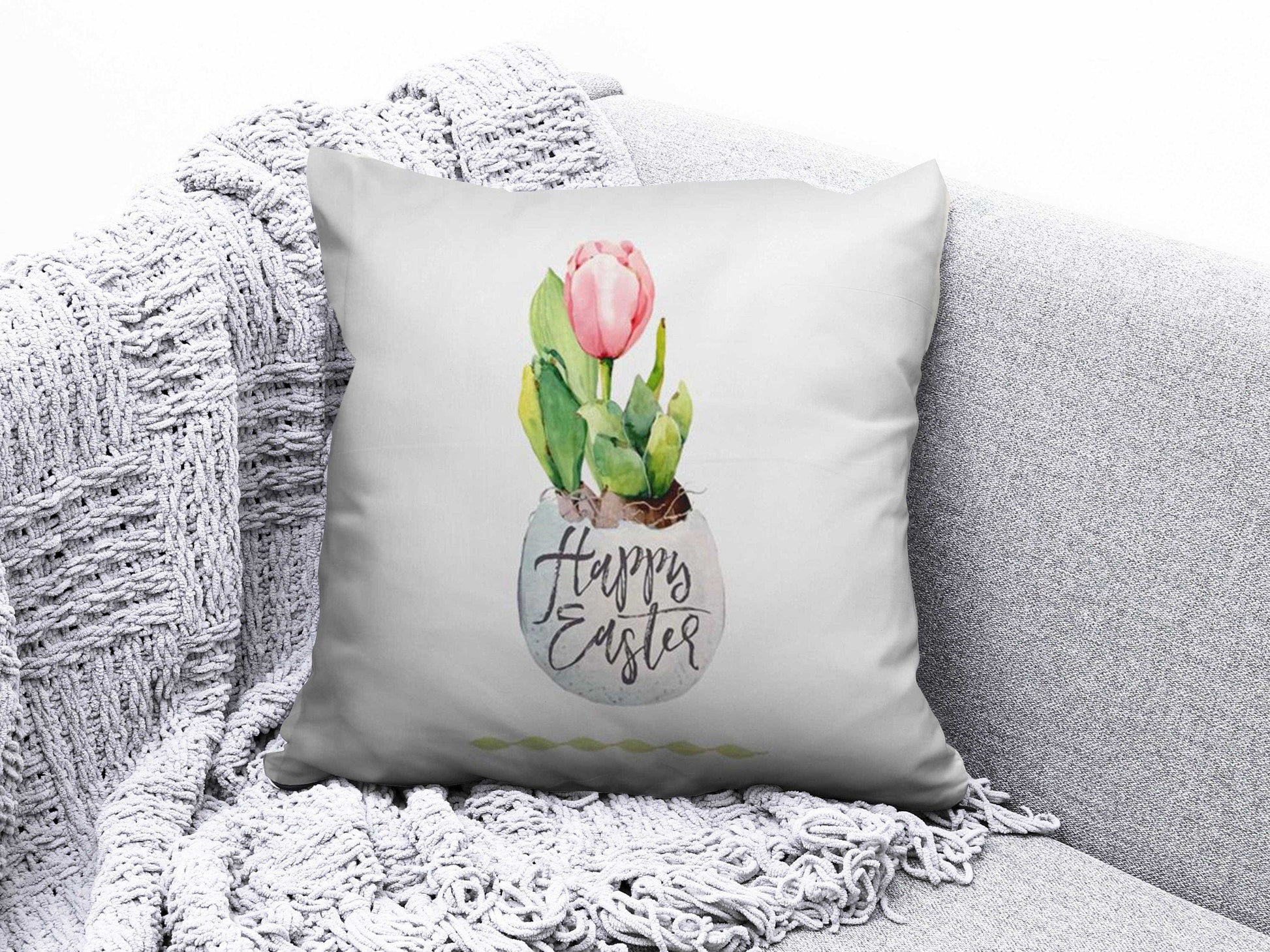 Onay 5 / 12 x 12 inch (30 x 30 cm) Easter Eggs Flowers Happy Easter Spring Cushion Cover
