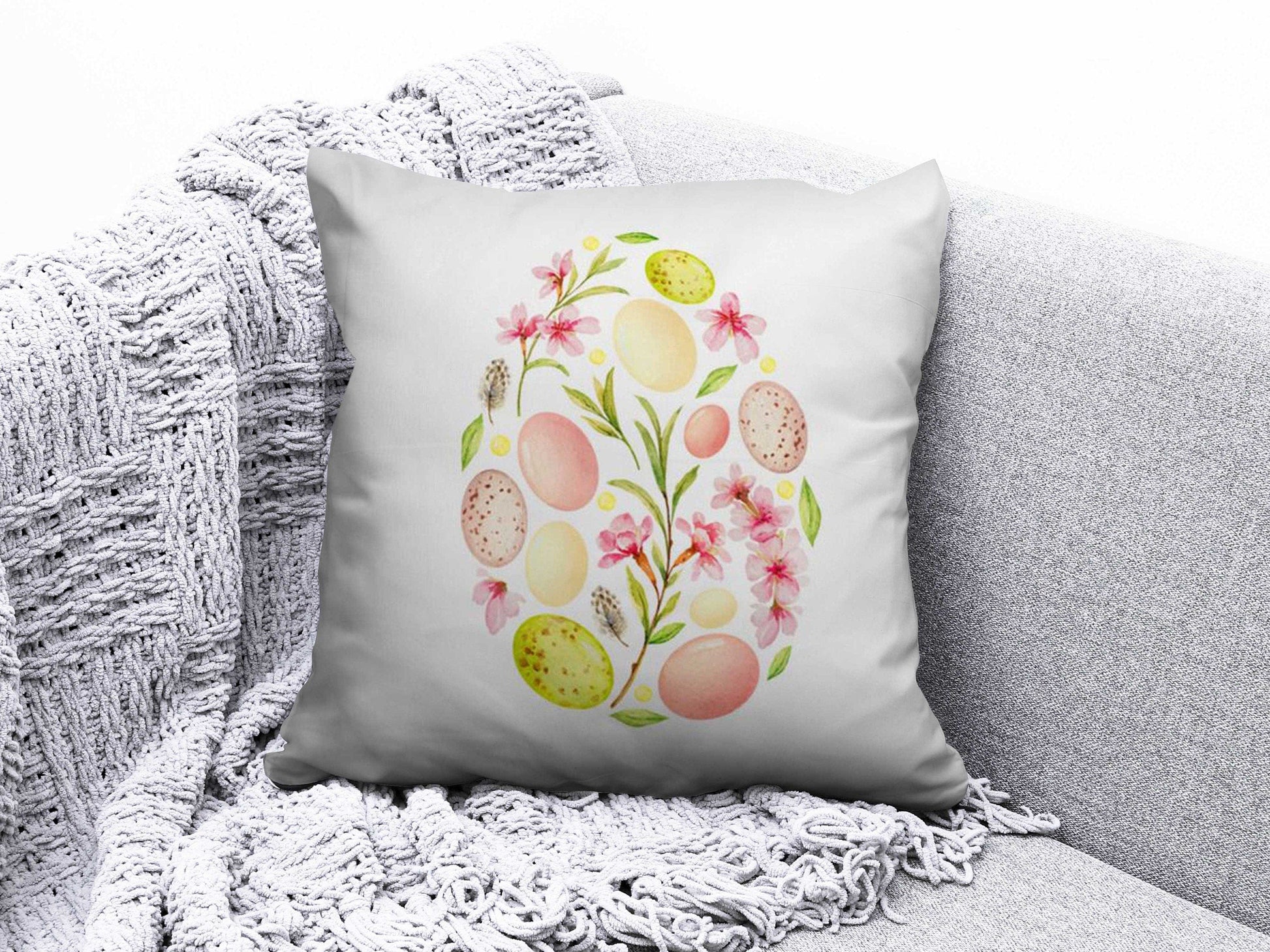 Onay 4 / 12 x 12 inch (30 x 30 cm) Easter Eggs Flowers Happy Easter Spring Cushion Cover