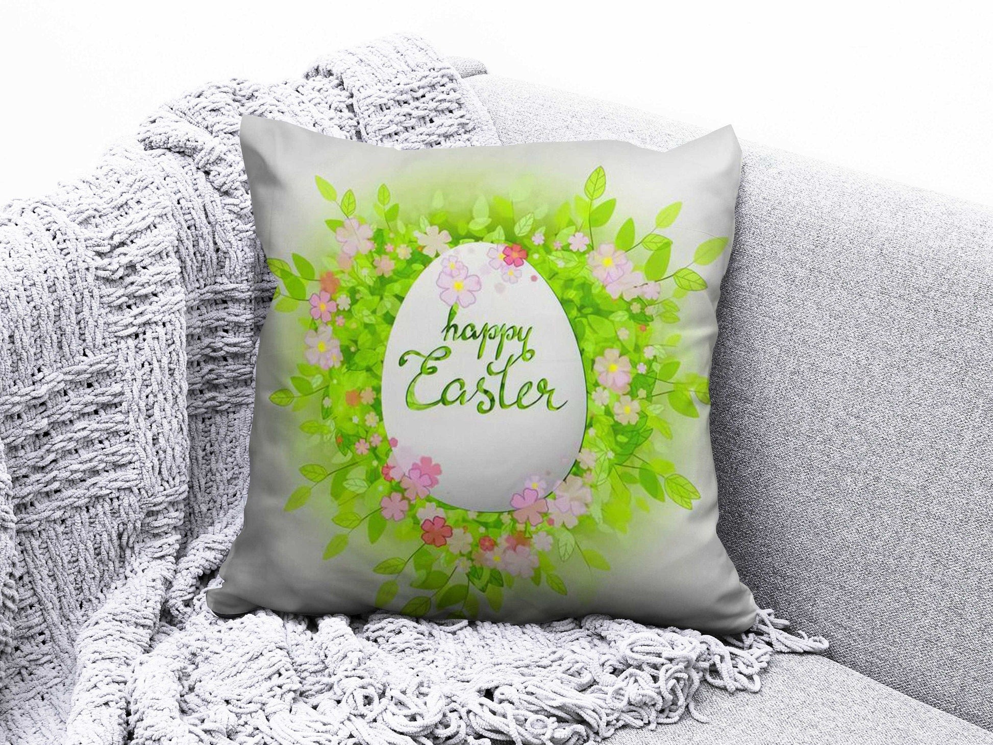 Onay 2 / 12 x 12 inch (30 x 30 cm) Easter Eggs Flowers Happy Easter Spring Cushion Cover