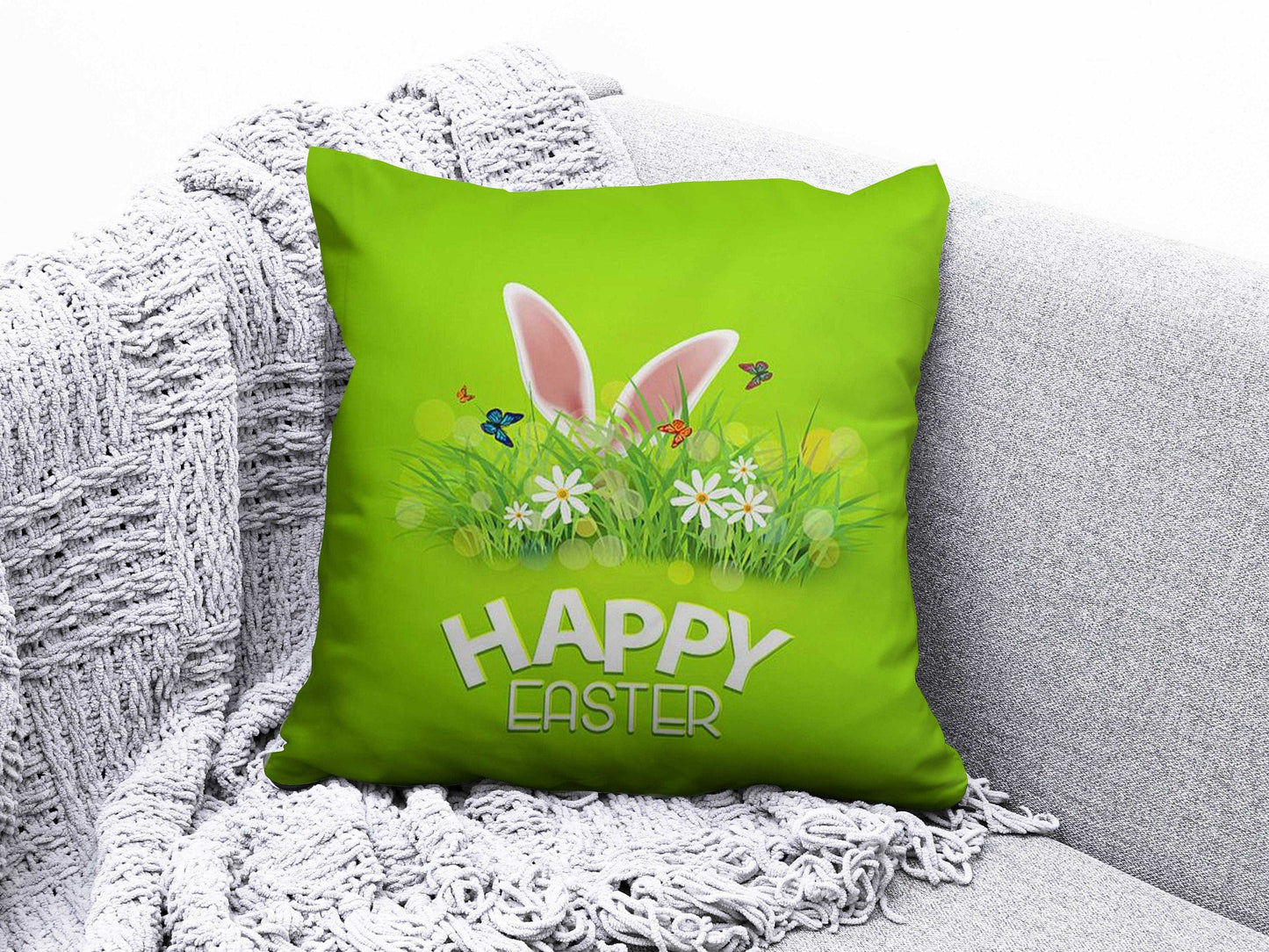 Onay 1 / 12 x 12 inch (30 x 30 cm) Easter Eggs Flowers Happy Easter Spring Cushion Cover