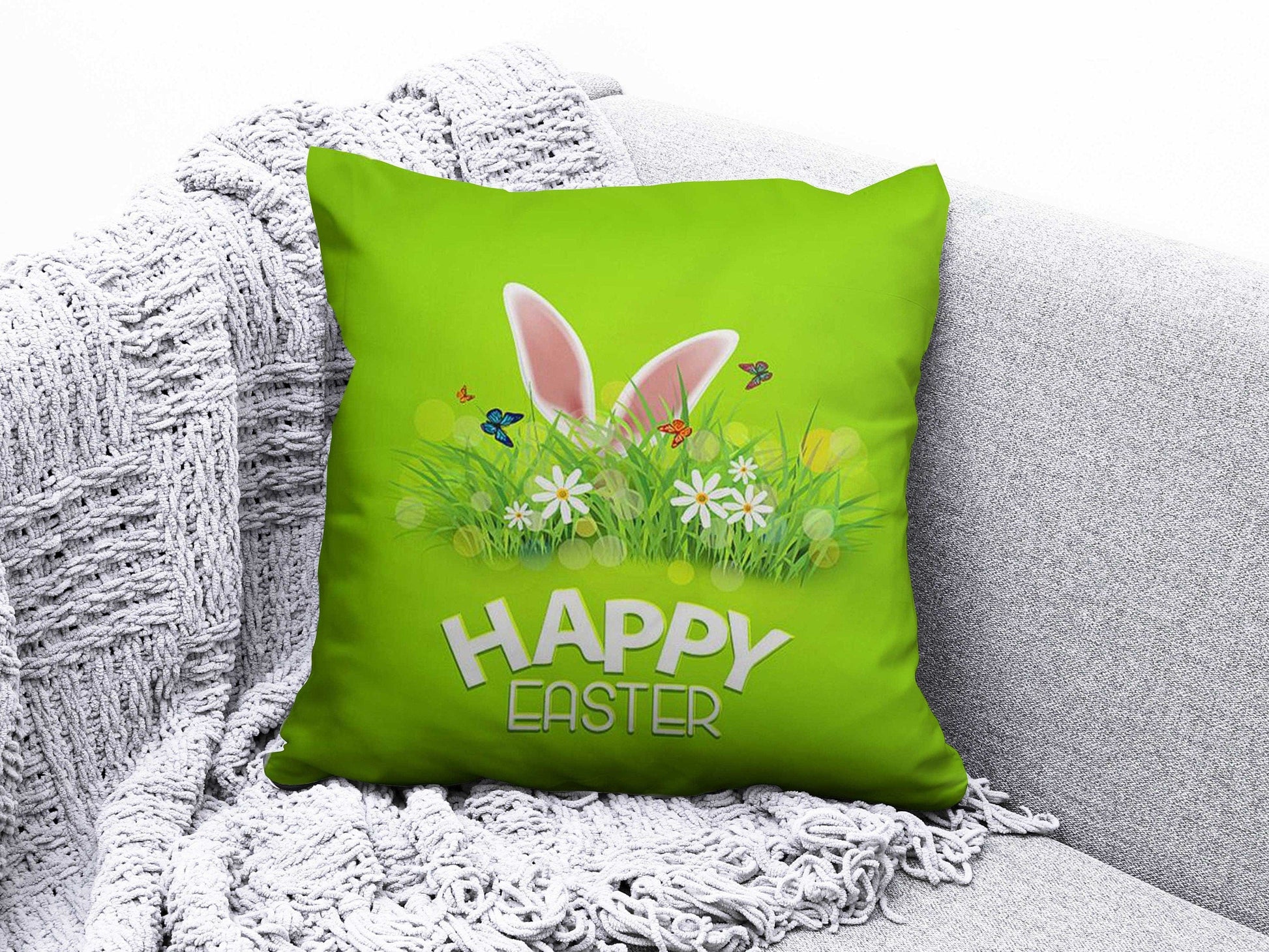 Onay 1 / 12 x 12 inch (30 x 30 cm) Easter Eggs Flowers Happy Easter Spring Cushion Cover