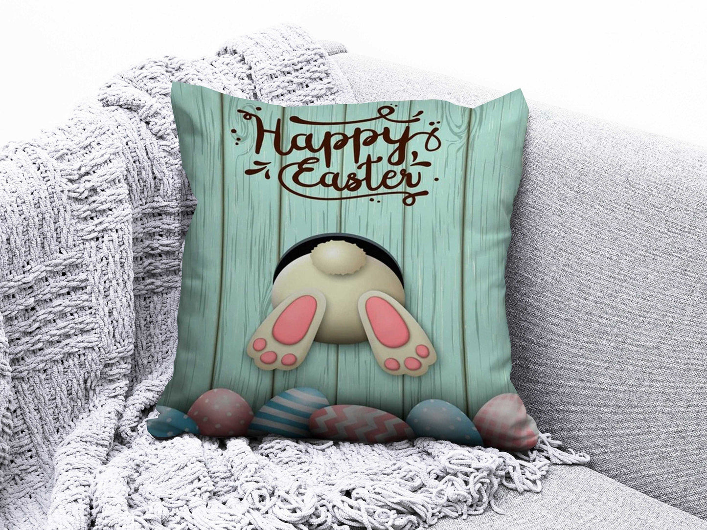 Onay 7 / 12 x 12 inch (30 x 30 cm) Easter Eggs Printing Easter Decorations Cushion Cover
