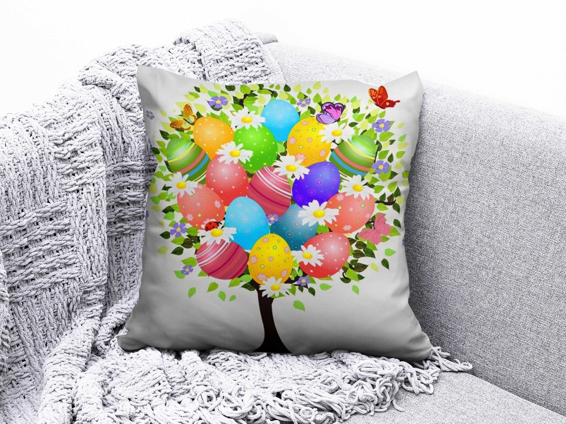 Onay 4 / 12 x 12 inch (30 x 30 cm) Easter Eggs Printing Easter Decorations Cushion Cover