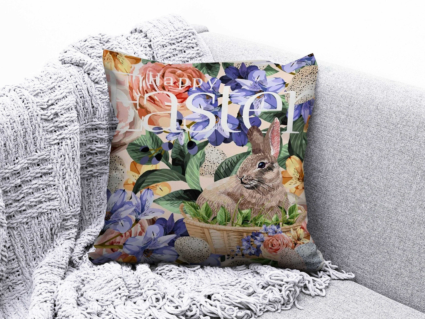 Onay 4 / 12 x 12 inch (30 x 30 cm) Easter Happy Easter Egg Cute Floral Cushion Covers