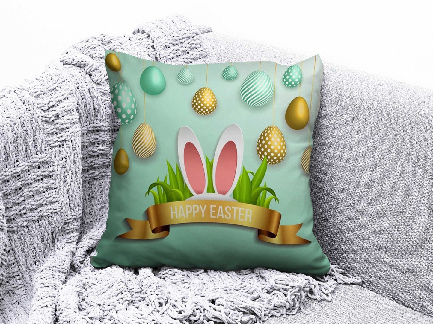 Onay 3 / 12 x 12 inch (30 x 30 cm) Easter Happy Easter Egg Cute Floral Cushion Covers