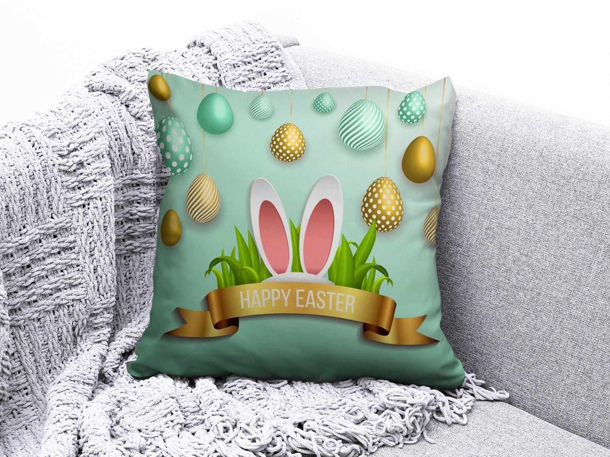 Onay 3 / 12 x 12 inch (30 x 30 cm) Easter Happy Easter Egg Cute Floral Cushion Covers