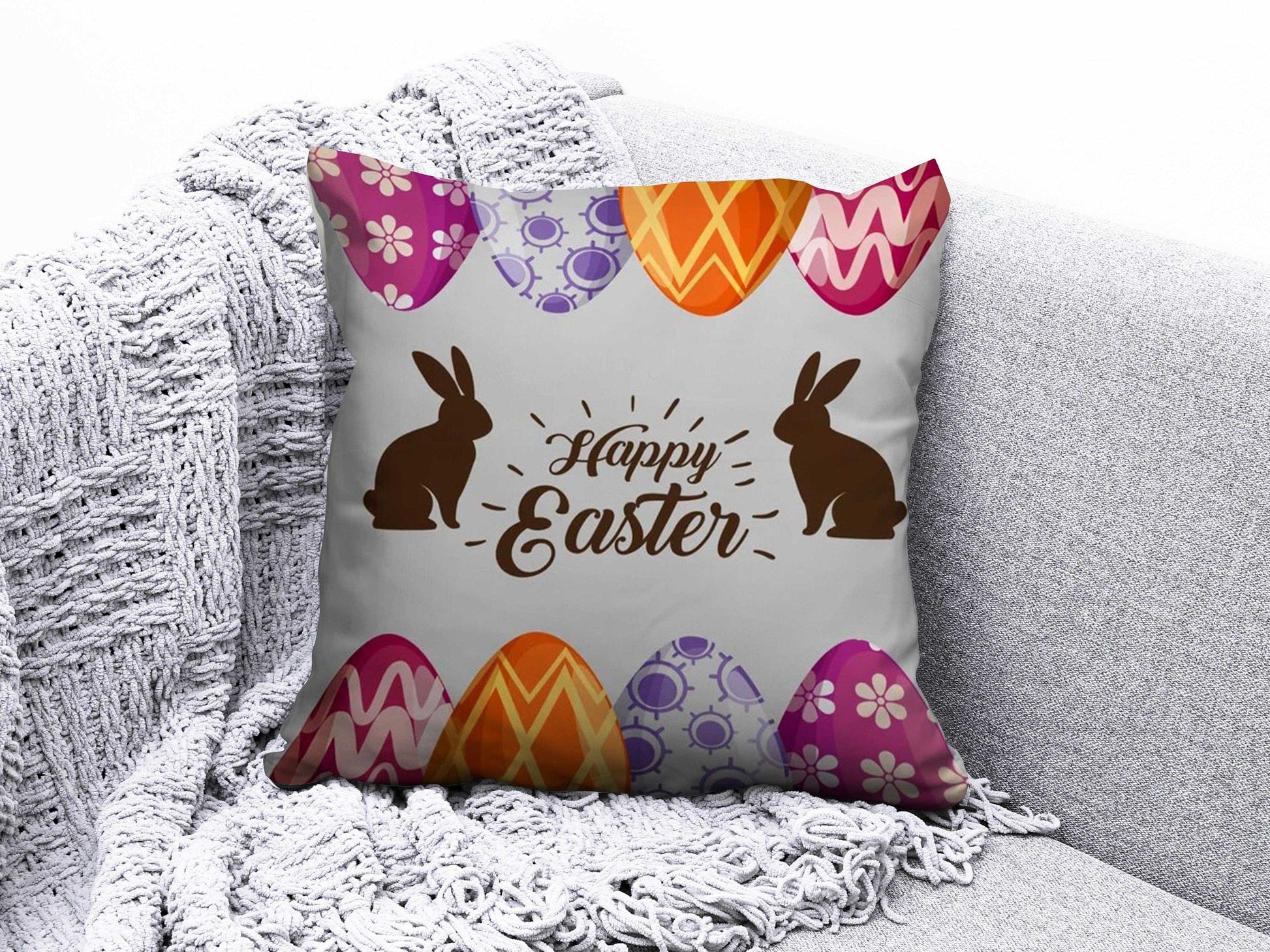 Onay 2 / 12 x 12 inch (30 x 30 cm) Easter Happy Easter Egg Cute Floral Cushion Covers