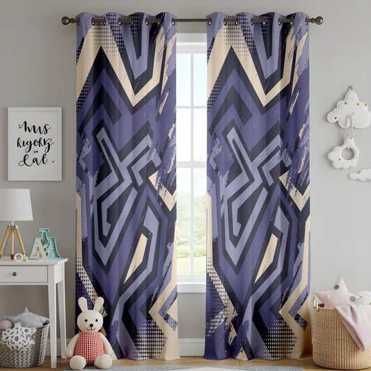 Onay Edgy Geometric Graffiti Curtains Purple Urban Street Art Style Drapes