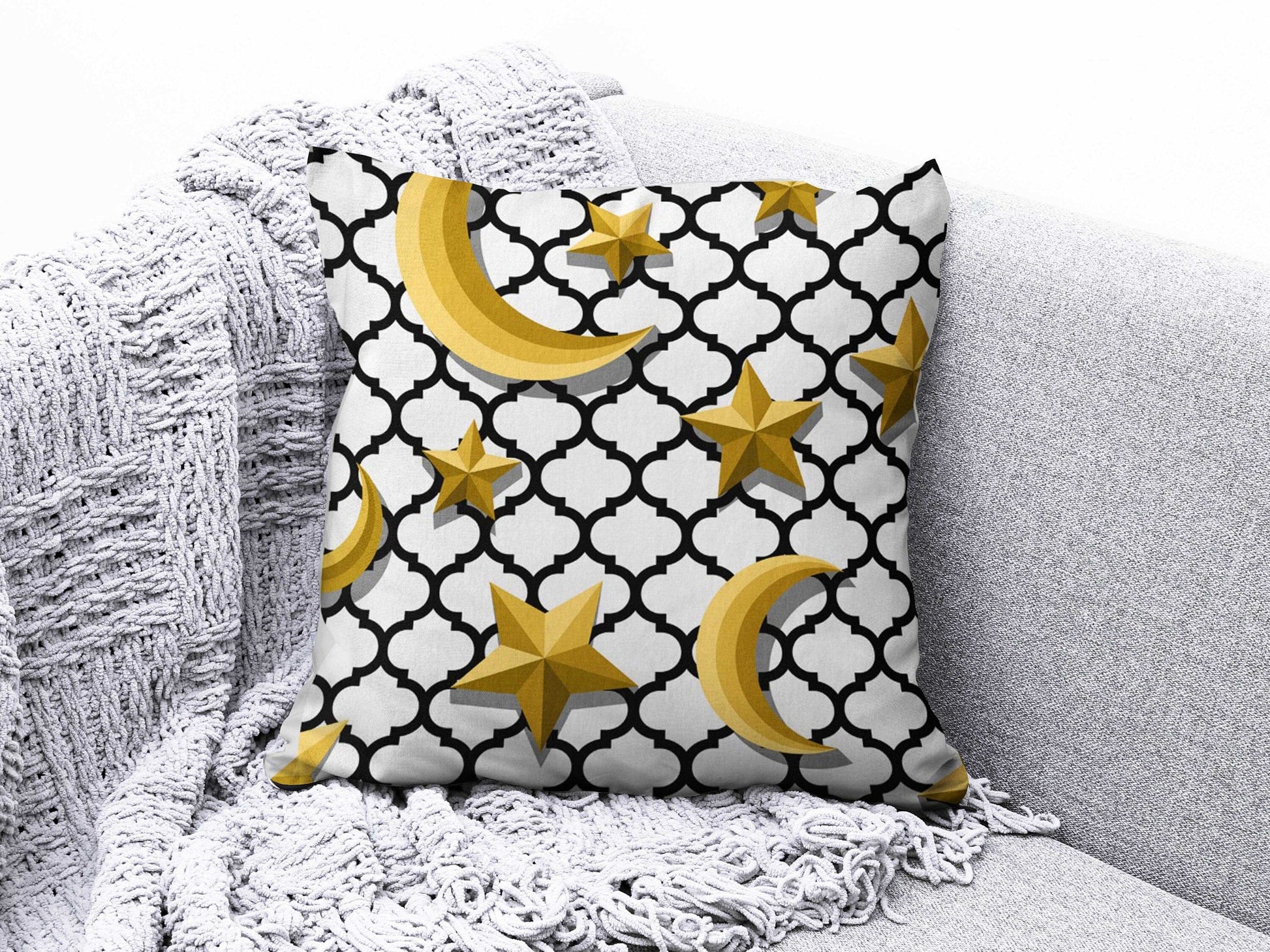 Onay 9 / 12 x 12 inch (30 x 30 cm) Eid Mubarak Arabic Ramadan Kareem Religious Cushion Cover