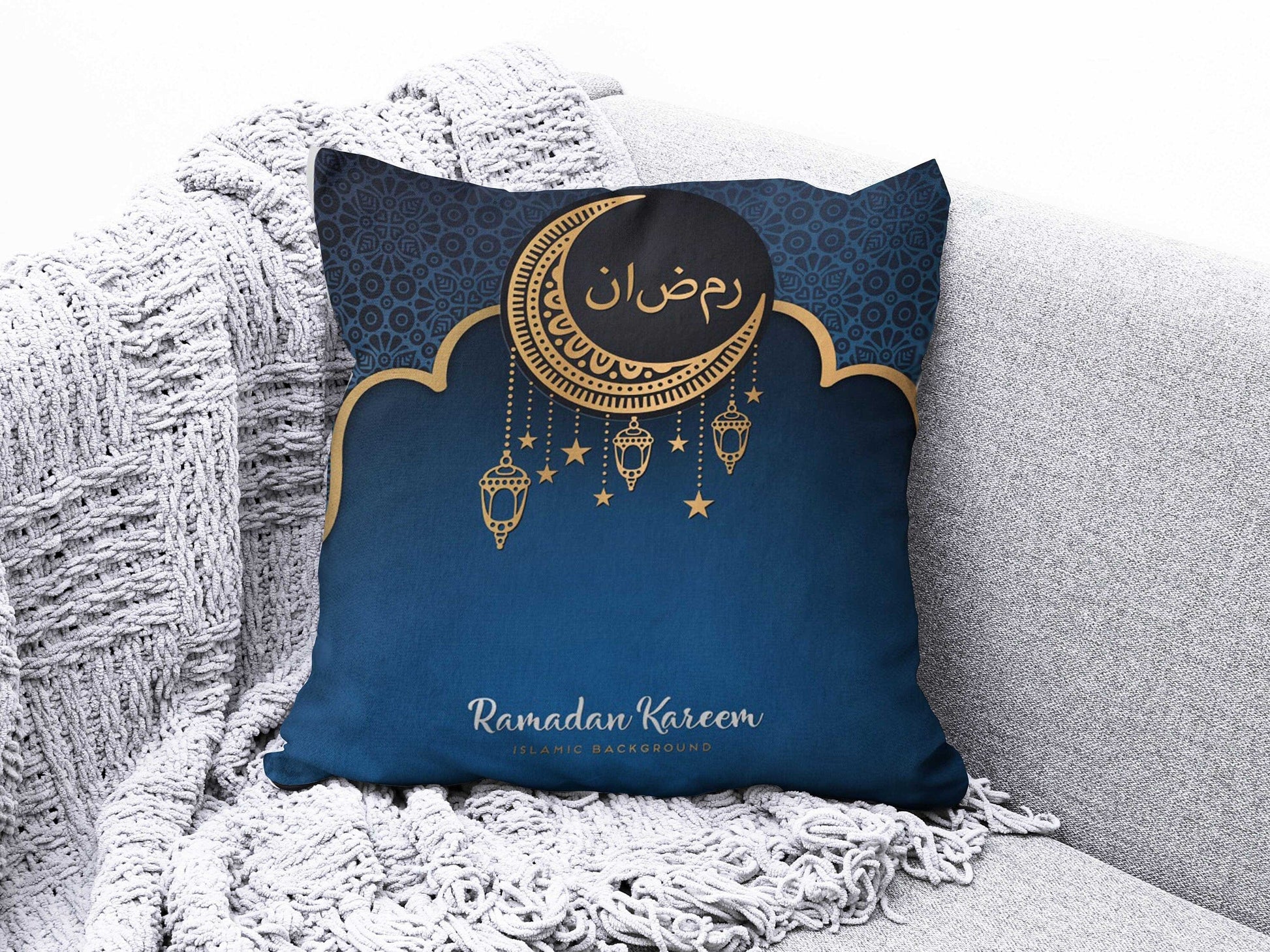 Onay 5 / 12 x 12 inch (30 x 30 cm) Eid Mubarak Arabic Ramadan Kareem Religious Cushion Cover