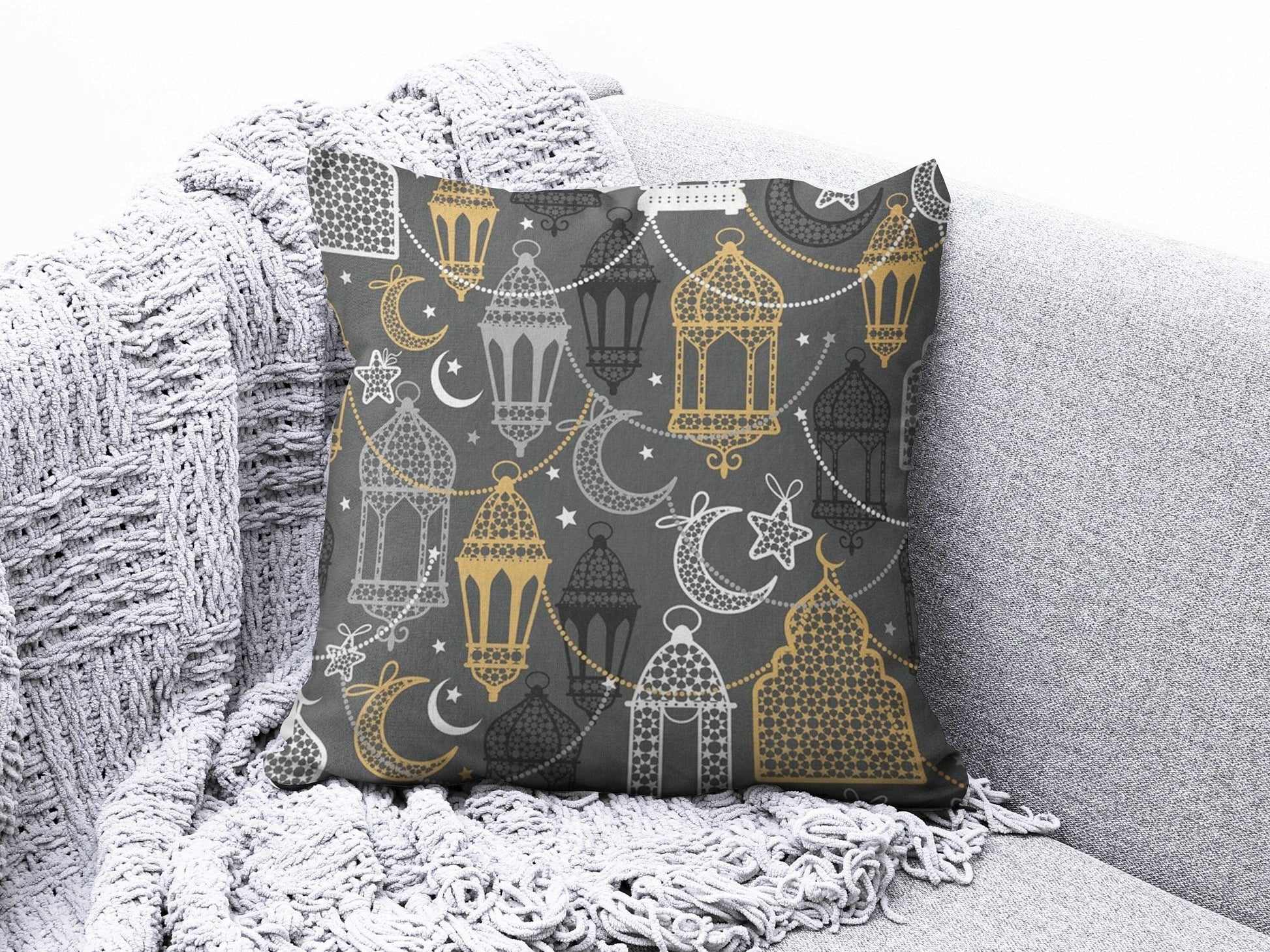 Onay 4 / 12 x 12 inch (30 x 30 cm) Eid Mubarak Arabic Ramadan Kareem Religious Cushion Cover