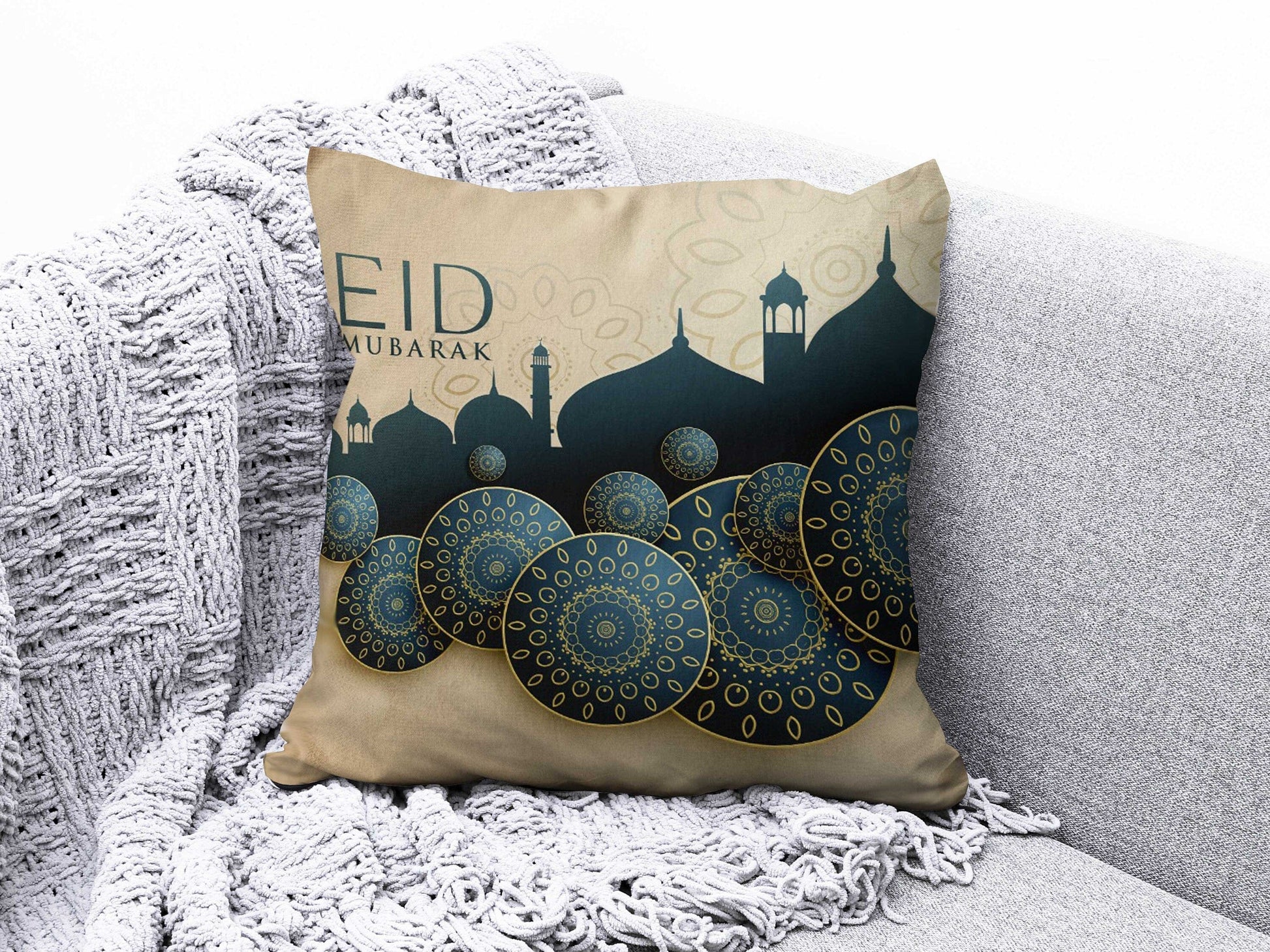 Onay 3 / 12 x 12 inch (30 x 30 cm) Eid Mubarak Arabic Ramadan Kareem Religious Cushion Cover