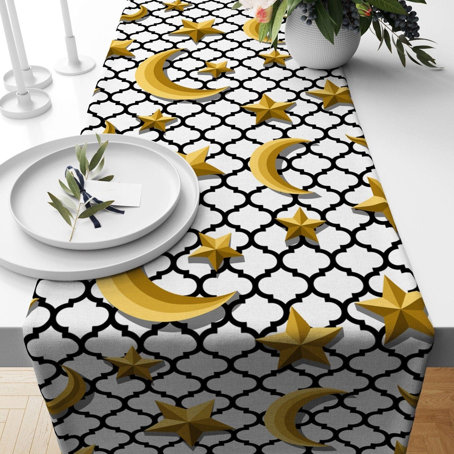 Onay Home Textile table runner 4 / 12 x 46 inch (30 x 120 cm) Eid Mubarak Table Top Ramadan Islamic Table Runner