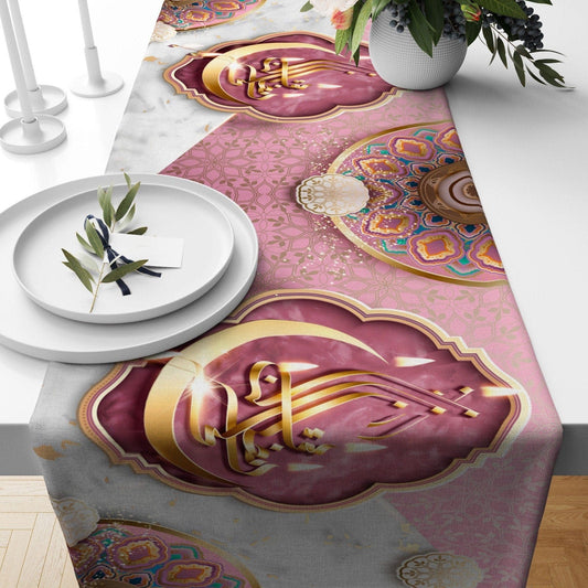 Onay Home Textile table runner 1 / 12 x 46 inch (30 x 120 cm) Eid Mubarak Table Top Ramadan Islamic Table Runner