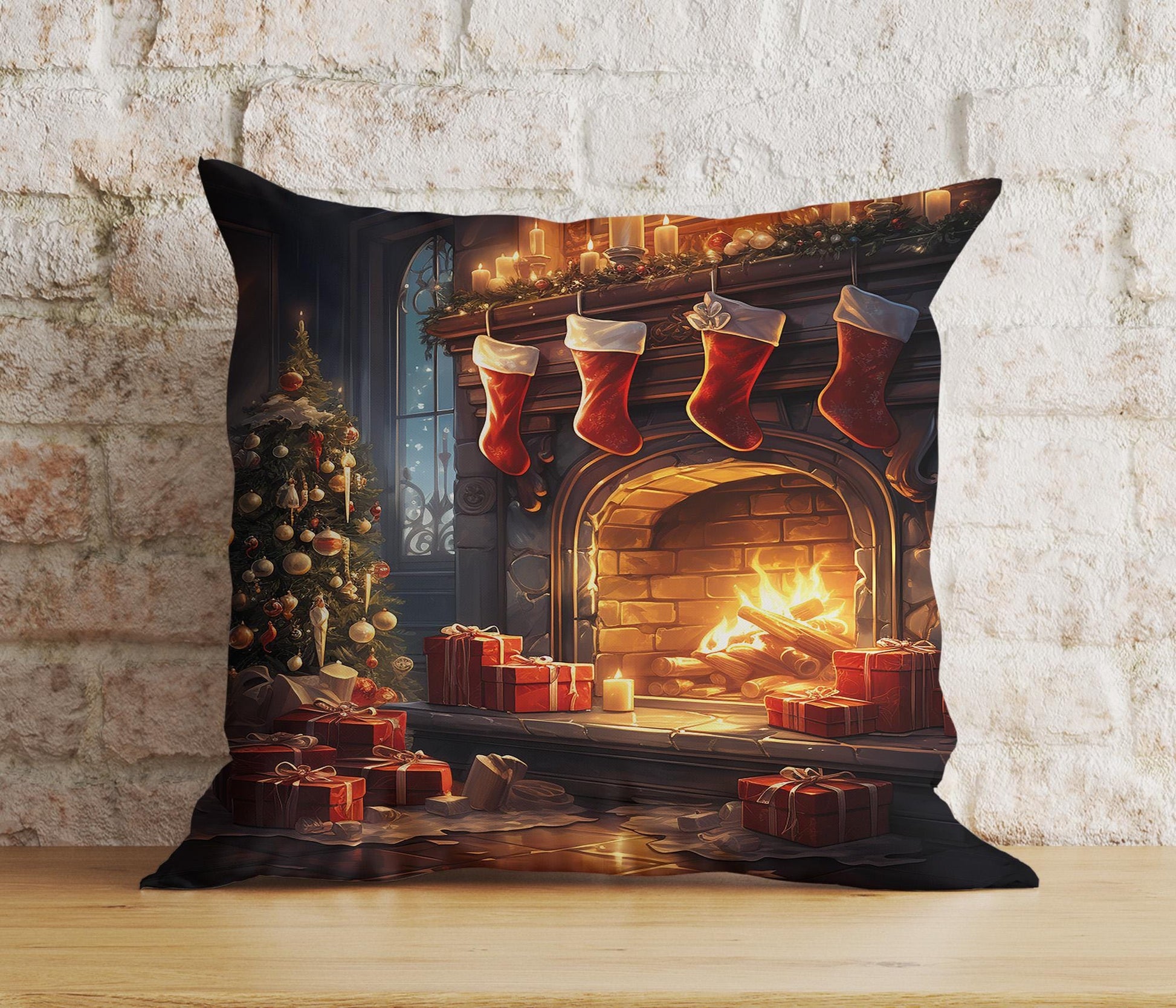 Onay 4 / 12 x 12 inch (30 x 30 cm) Double Side Elegant Fireplace Christmas Cozy Decorative Cushion Covers