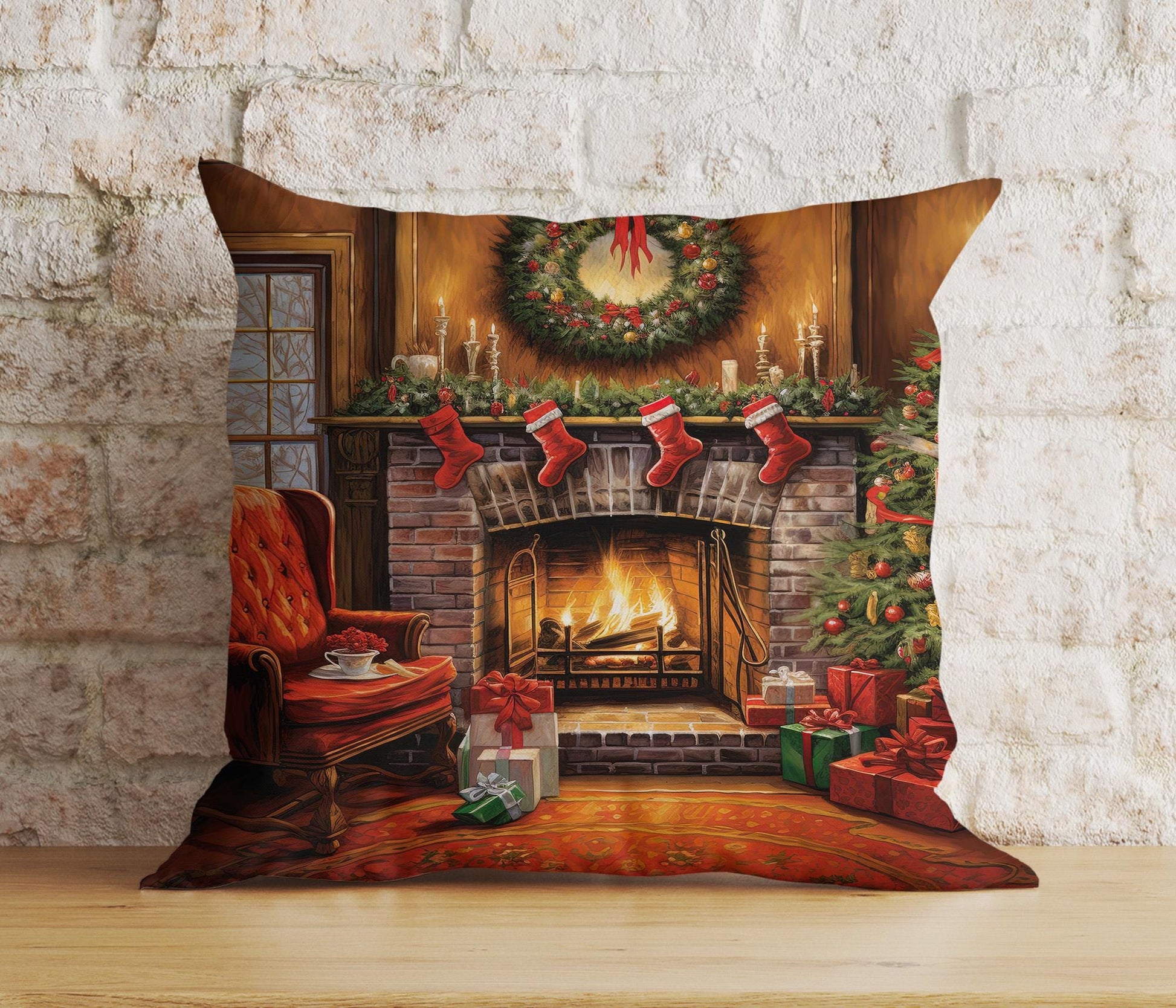 Onay 3 / 12 x 12 inch (30 x 30 cm) Double Side Elegant Fireplace Christmas Cozy Decorative Cushion Covers
