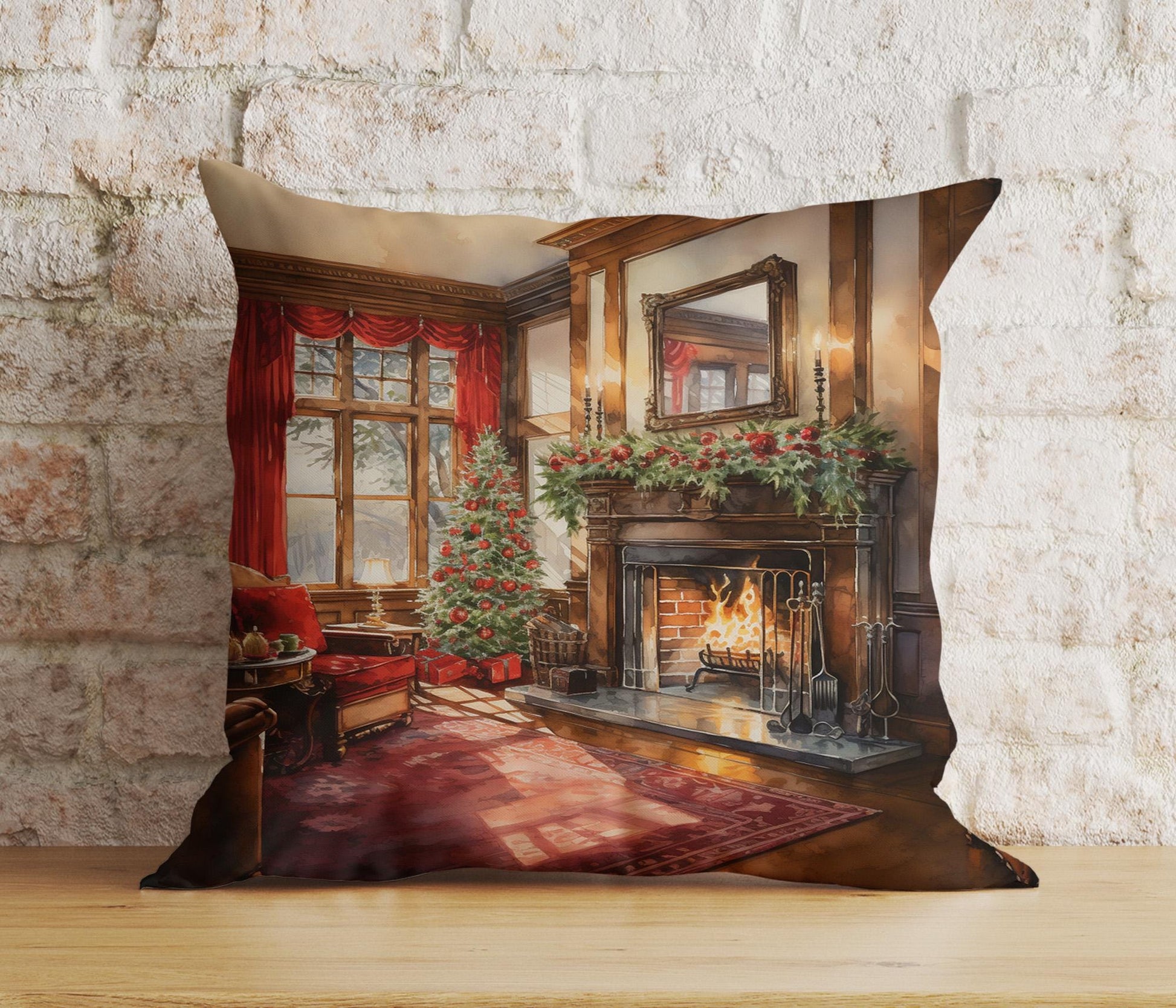 Onay 2 / 12 x 12 inch (30 x 30 cm) Double Side Elegant Fireplace Christmas Cozy Decorative Cushion Covers
