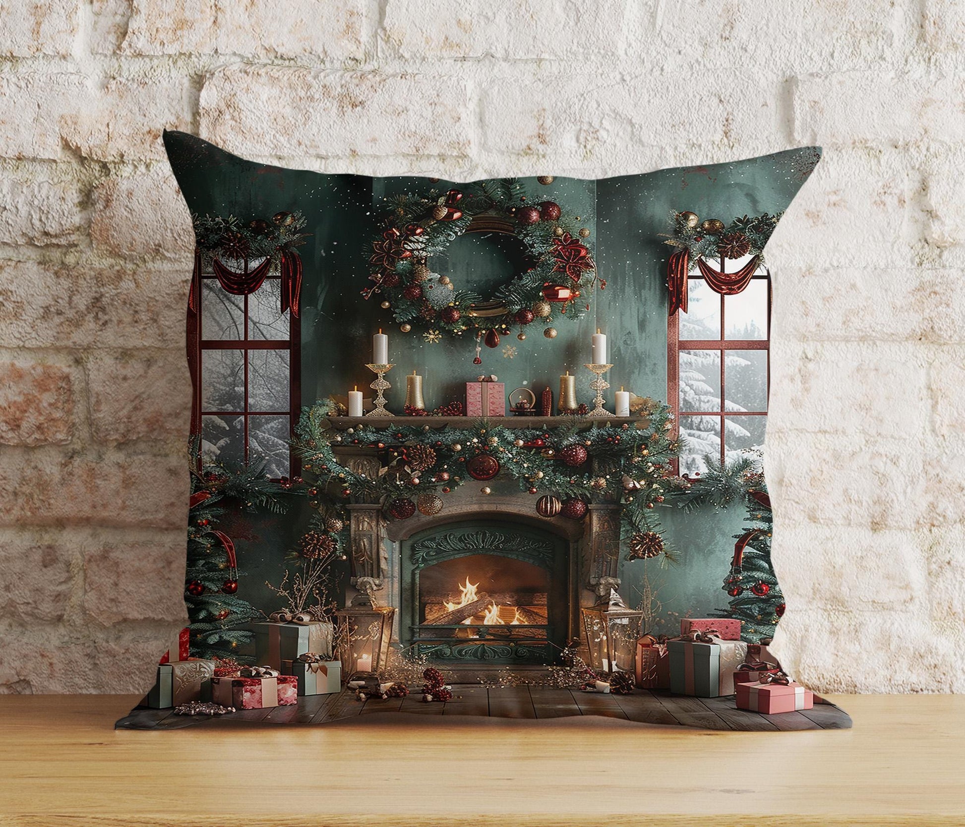 Onay 1 / 12 x 12 inch (30 x 30 cm) Double Side Elegant Fireplace Christmas Cozy Decorative Cushion Covers