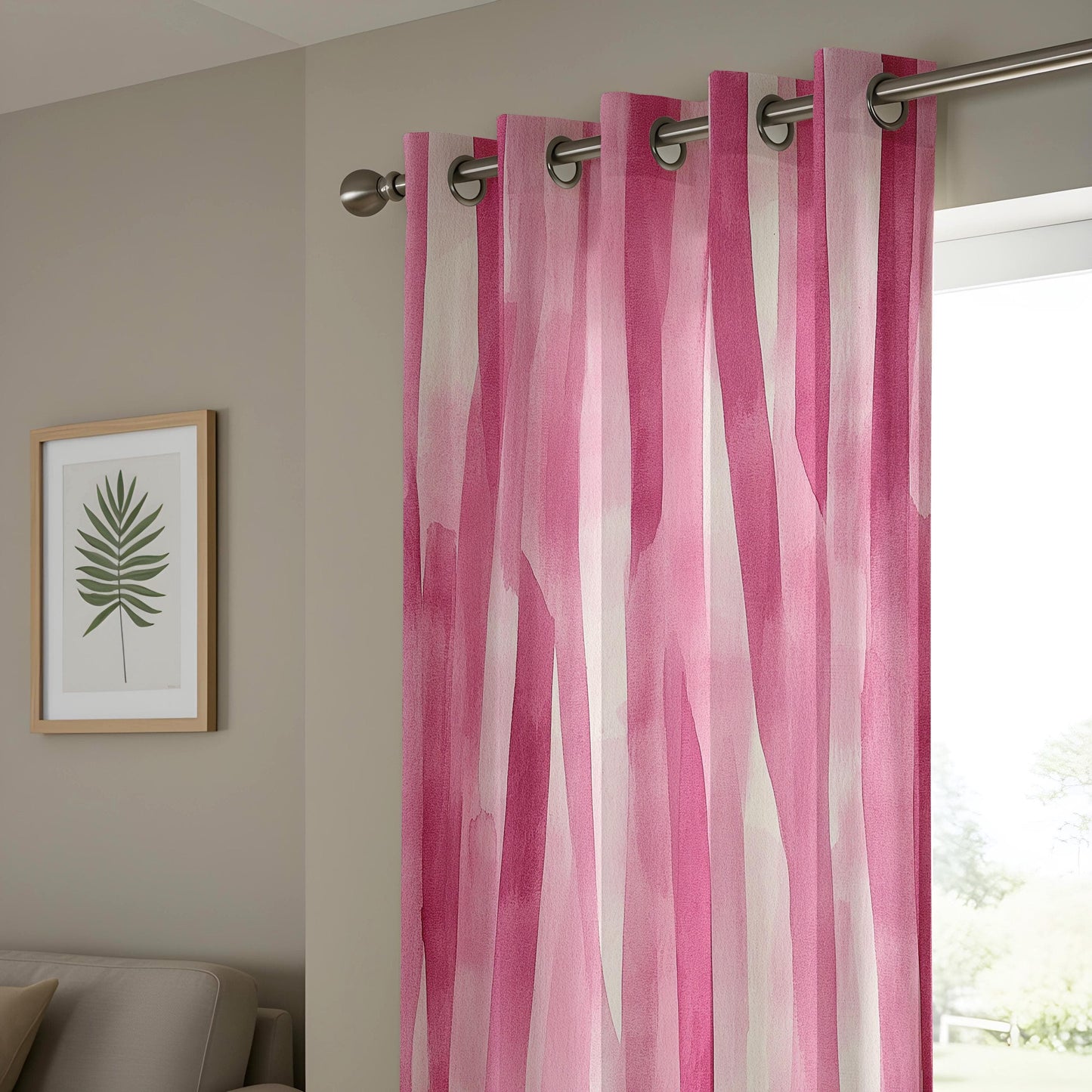 Onay Elegant Pink and White Abstract Watercolor Curtains, Modern Boho Chic Drapes