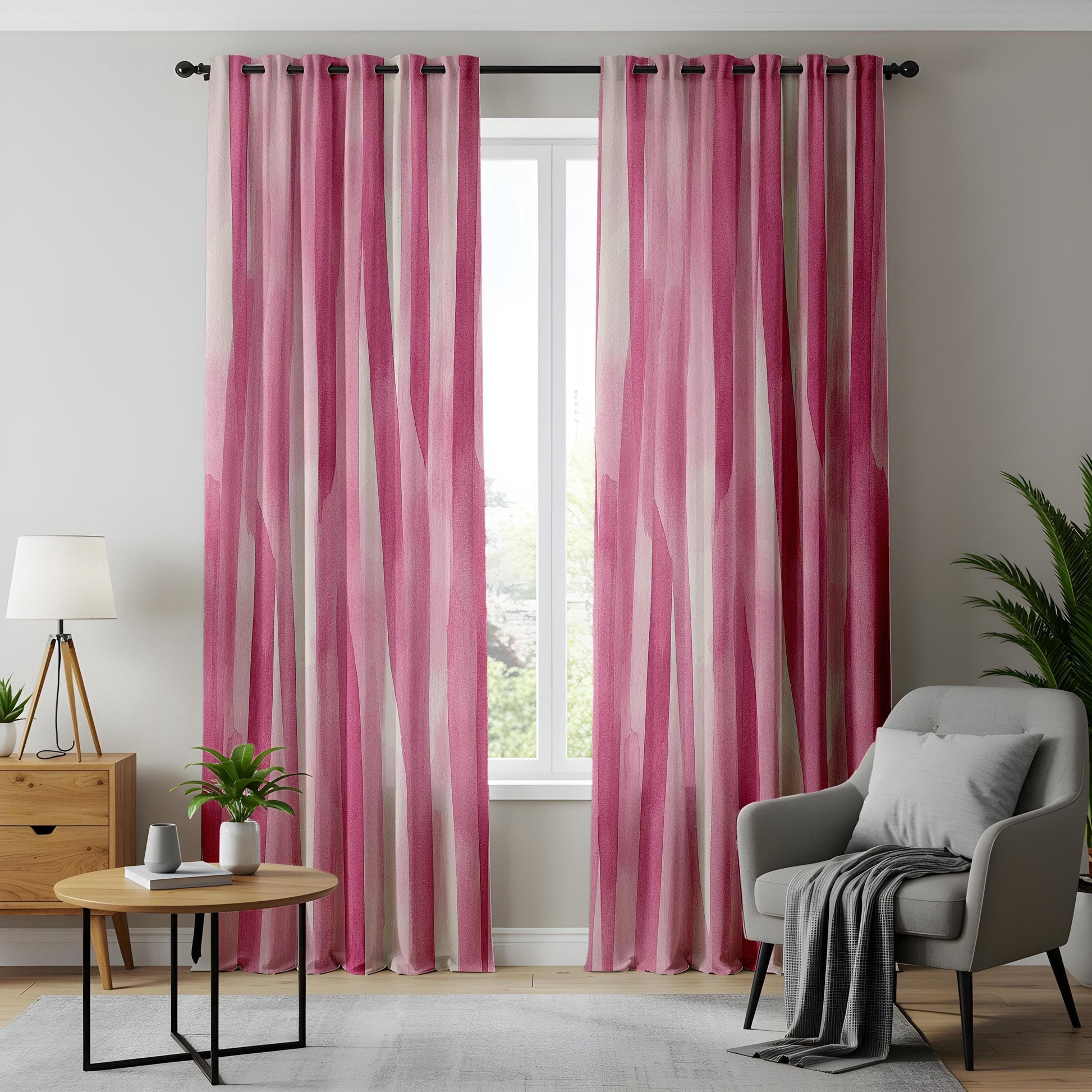 Onay Elegant Pink and White Abstract Watercolor Curtains, Modern Boho Chic Drapes